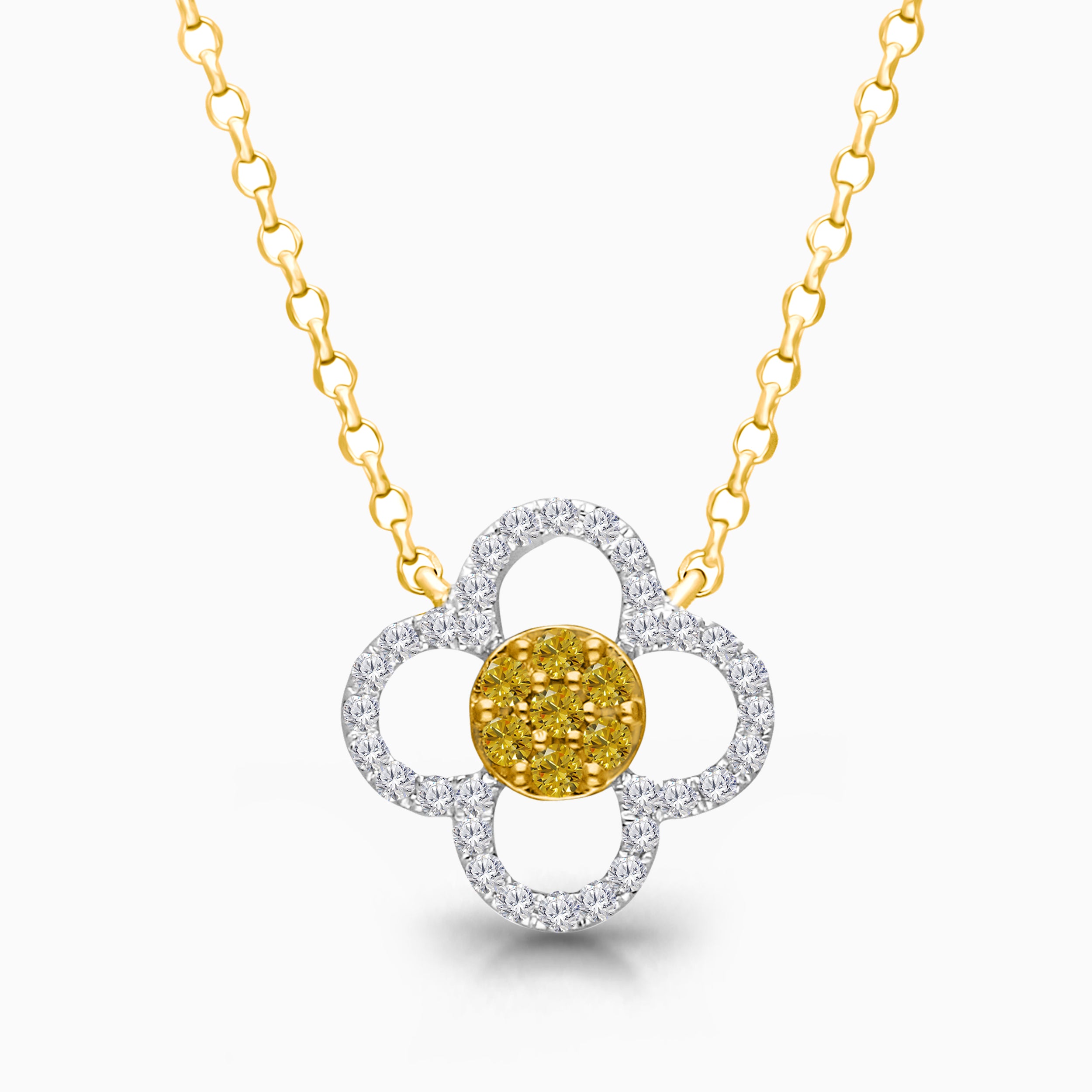 Yellow & White Diamond Open Floral Pendant