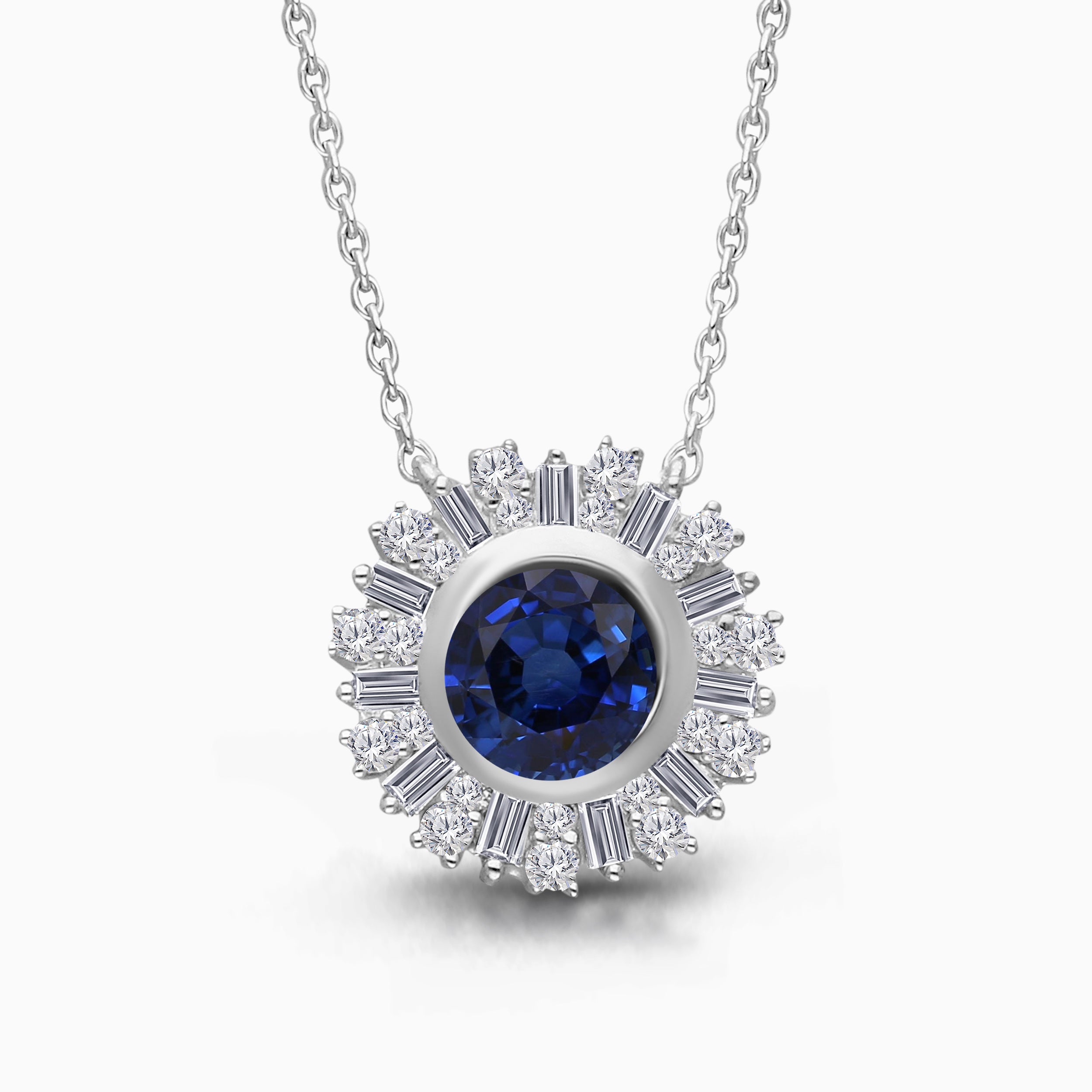 Blue Sapphire and White Diamond Amulet Pendant