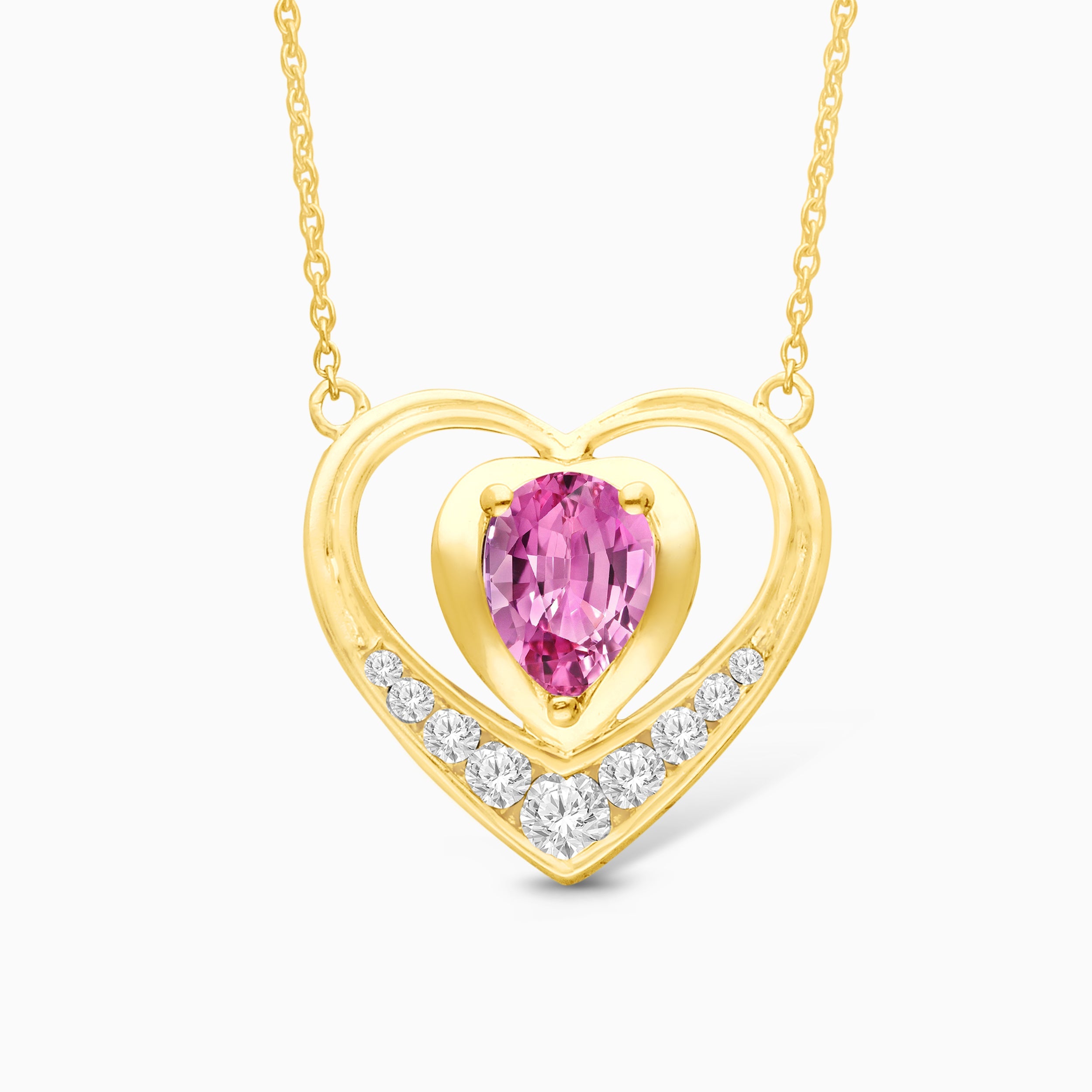 Pink Sapphire and Diamond Heart Necklace