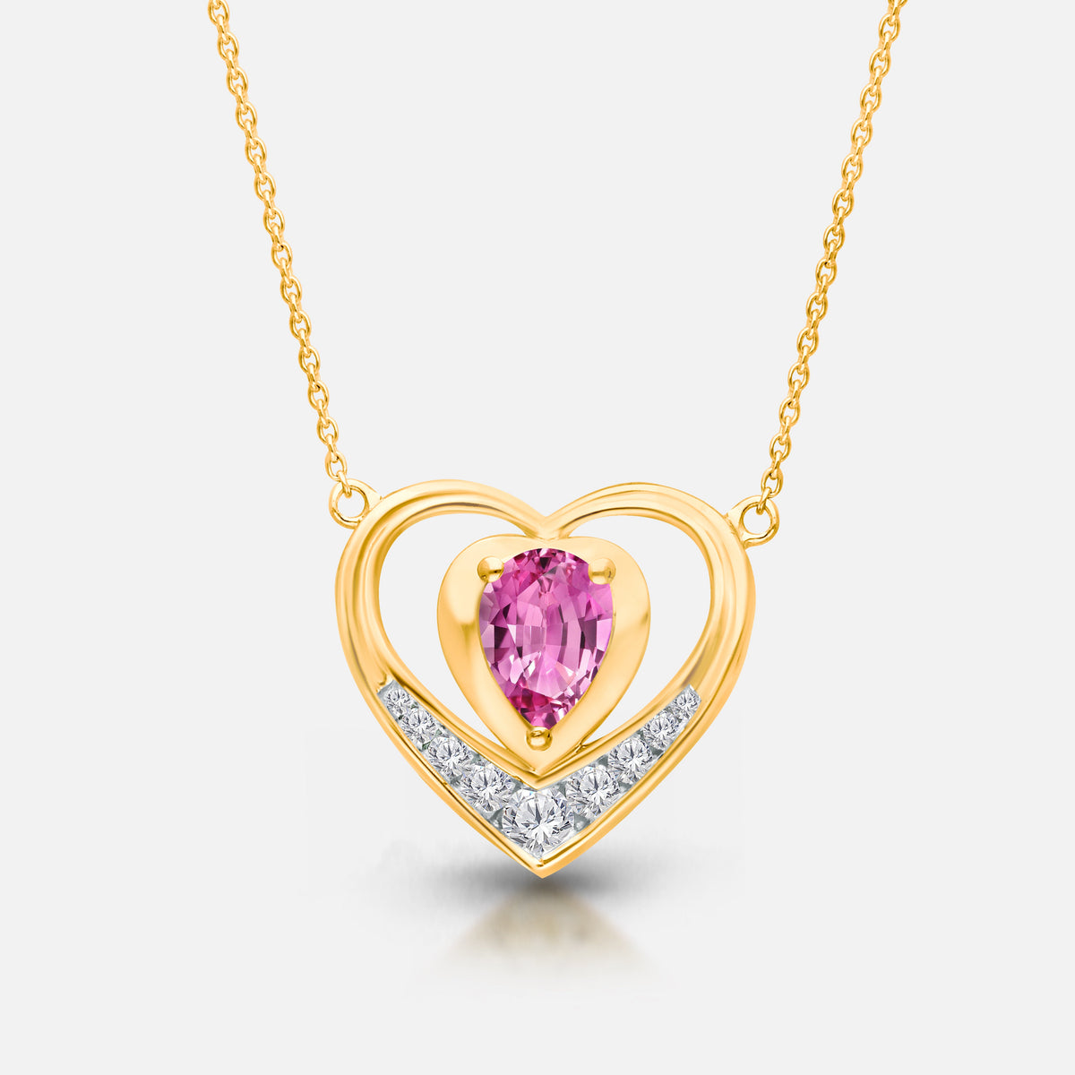 Pink Sapphire and Diamond Heart Necklace hearts