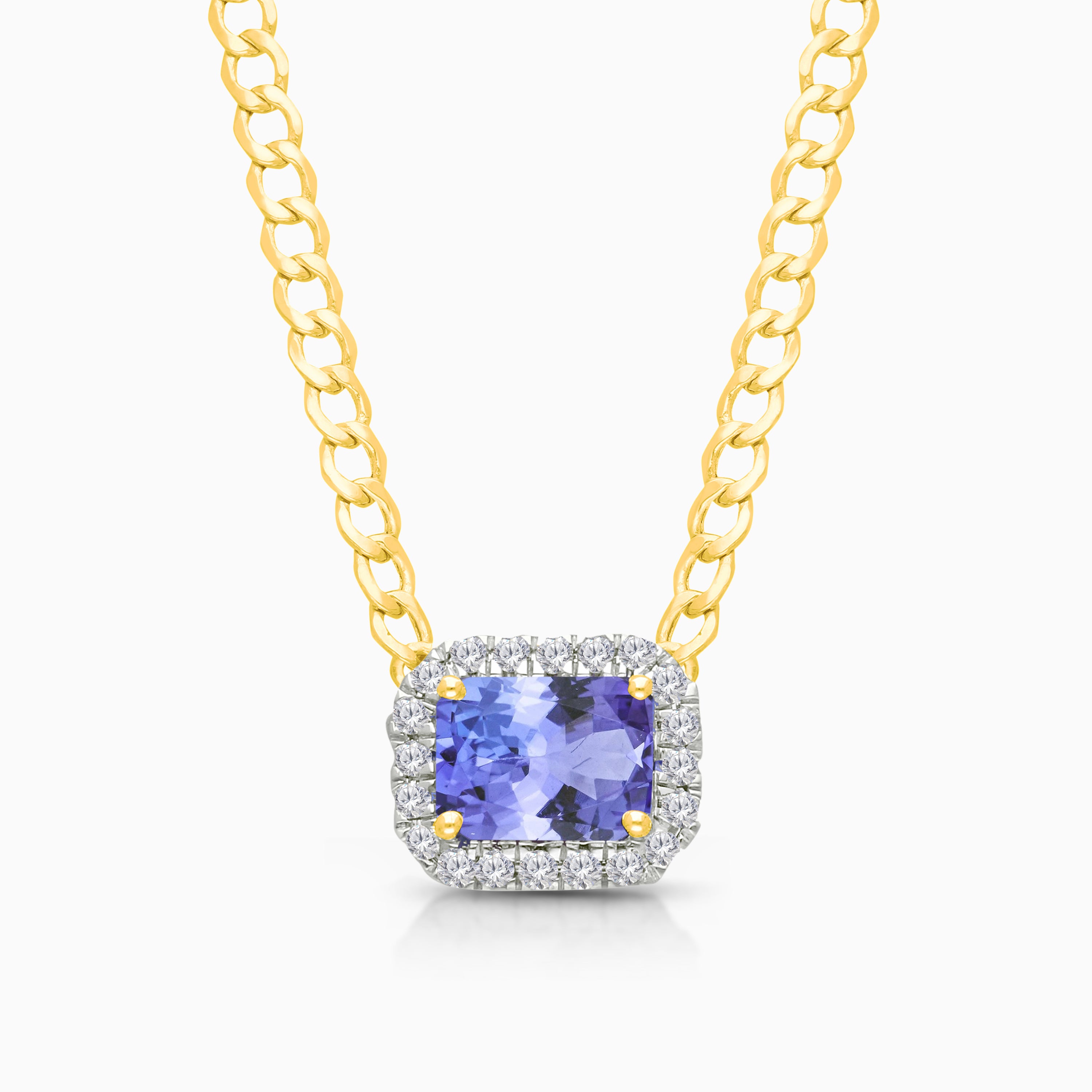 Emerald Cut Tanzanite & Diamond Curb Chain