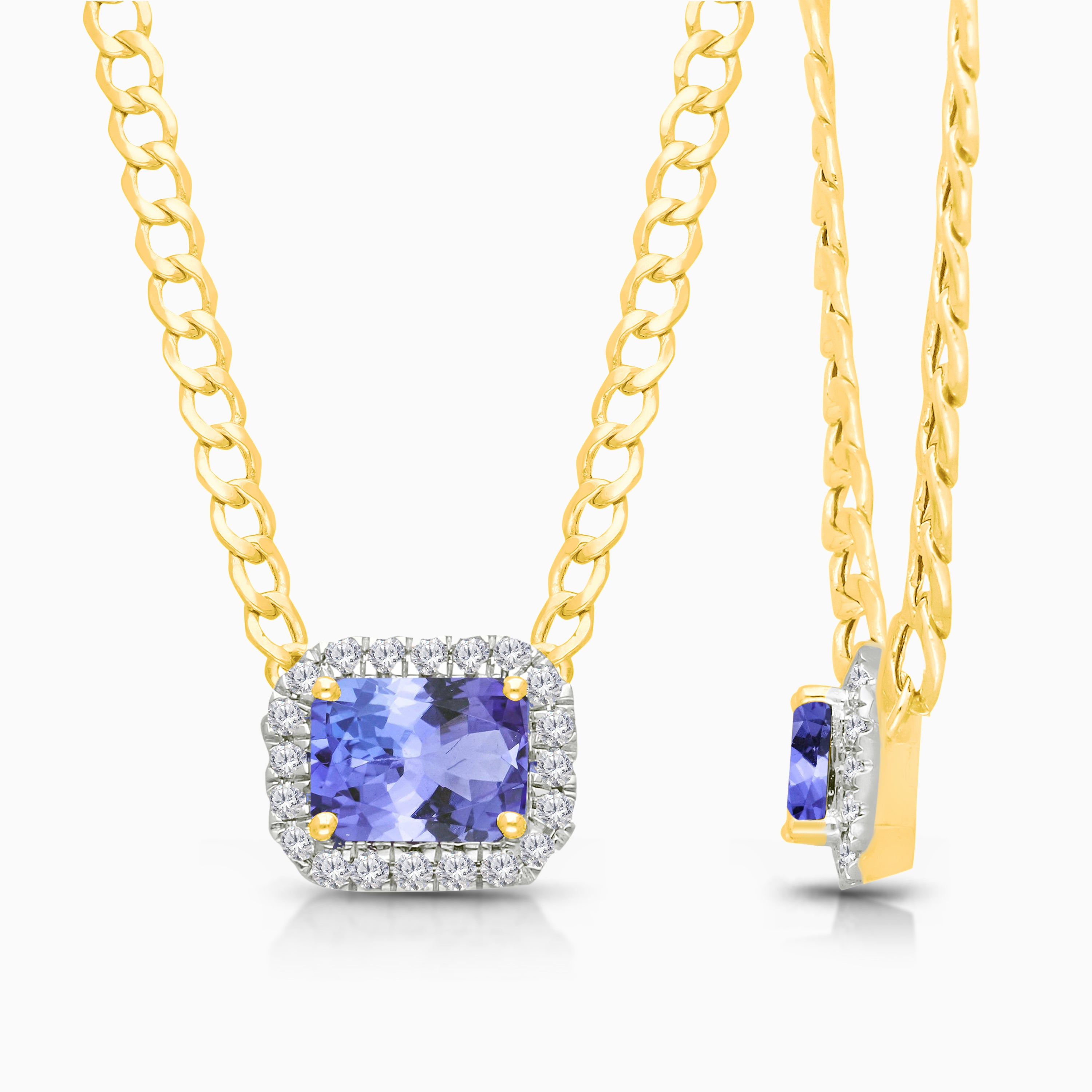 Emerald Cut Tanzanite & Diamond Curb Chain