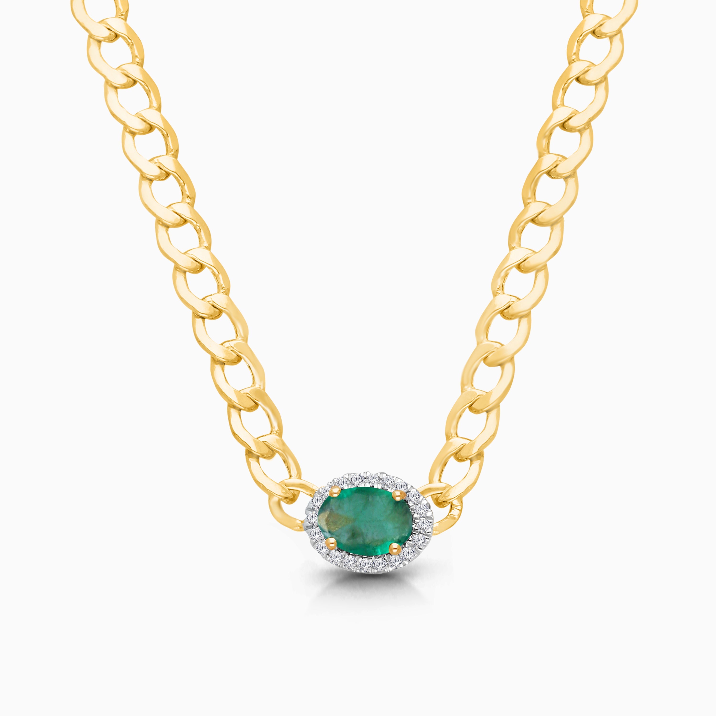 Oval Emerald Curb Necklace Emerald