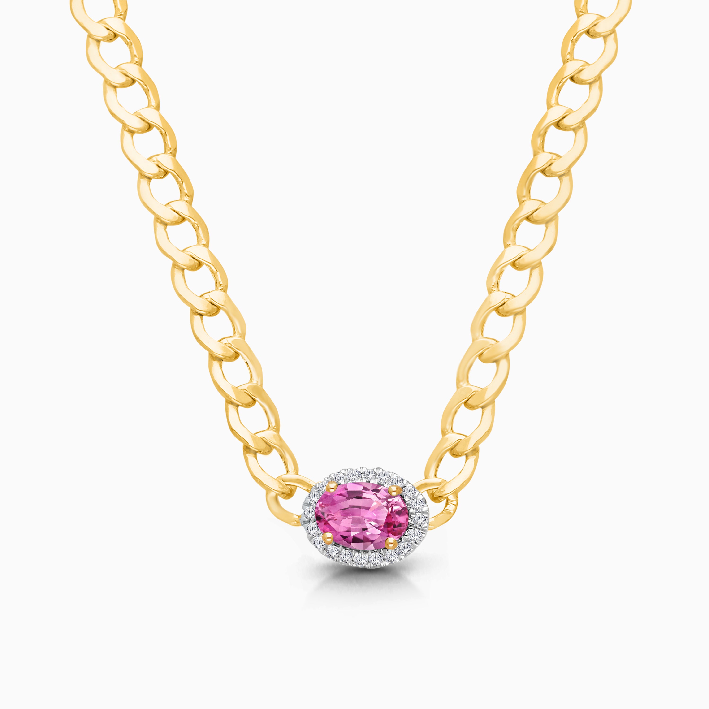 Oval Pink Sapphire Curb Chain
