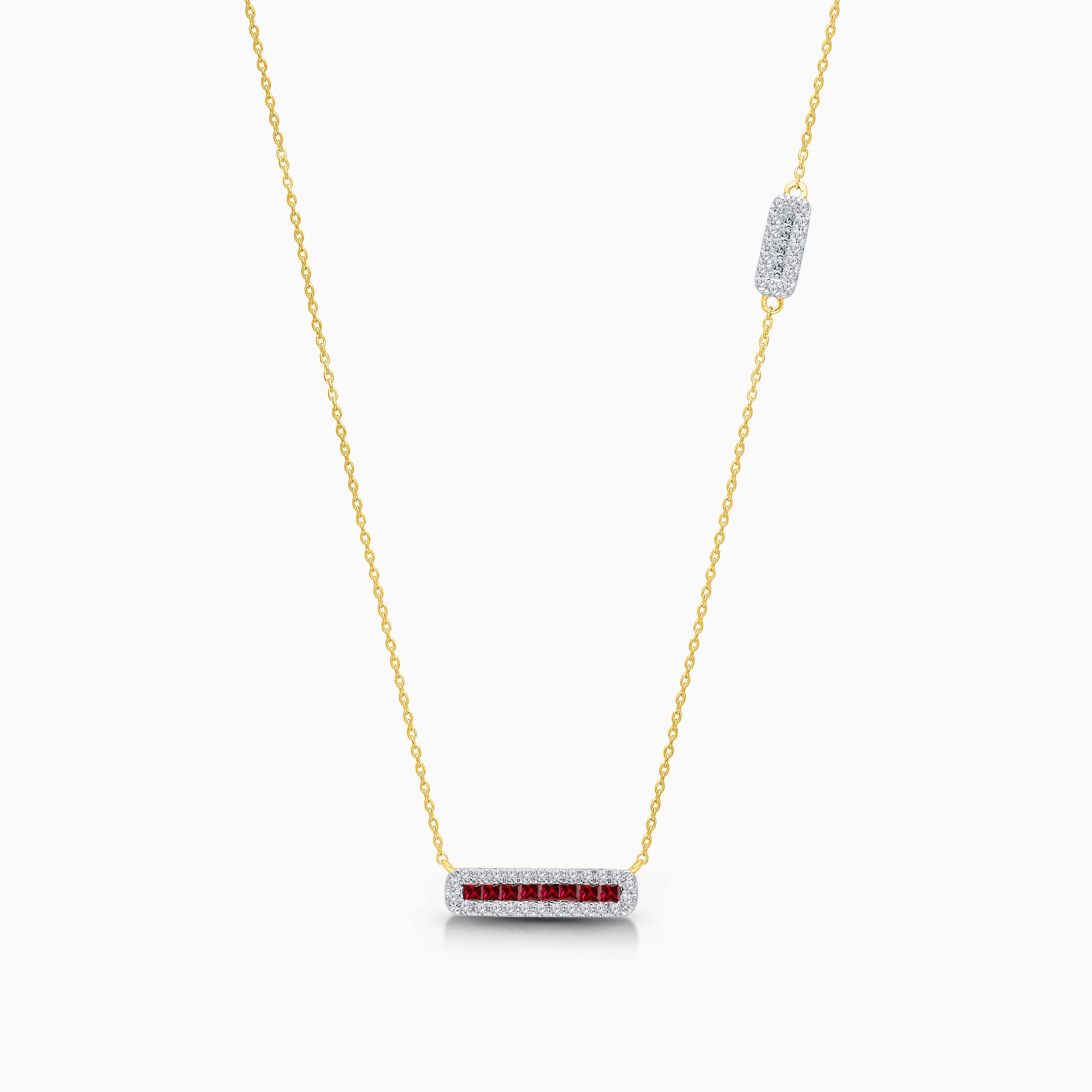 Baguette Ruby & Diamond Asymmetric Necklace
