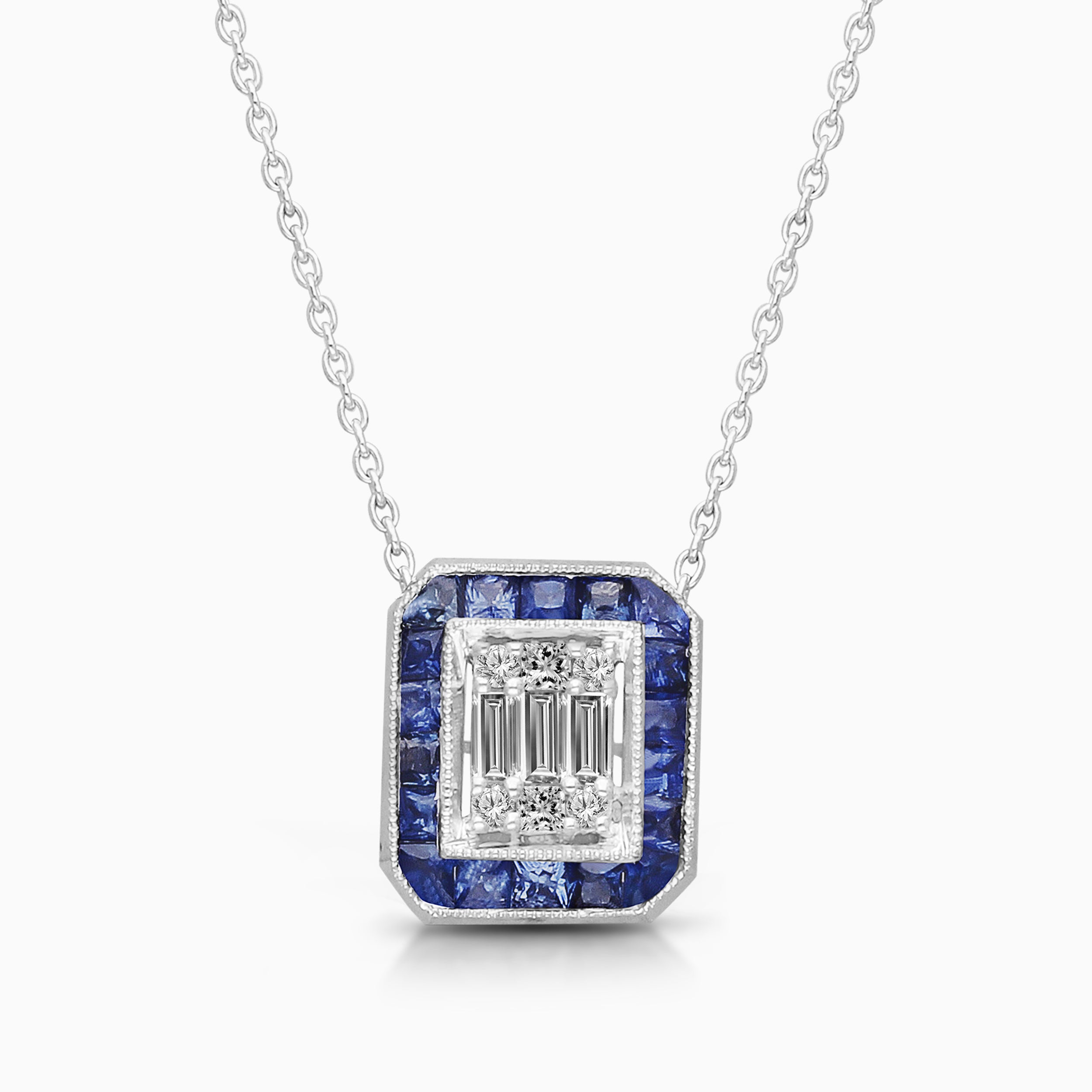Sapphire Halo Diamond Necklace