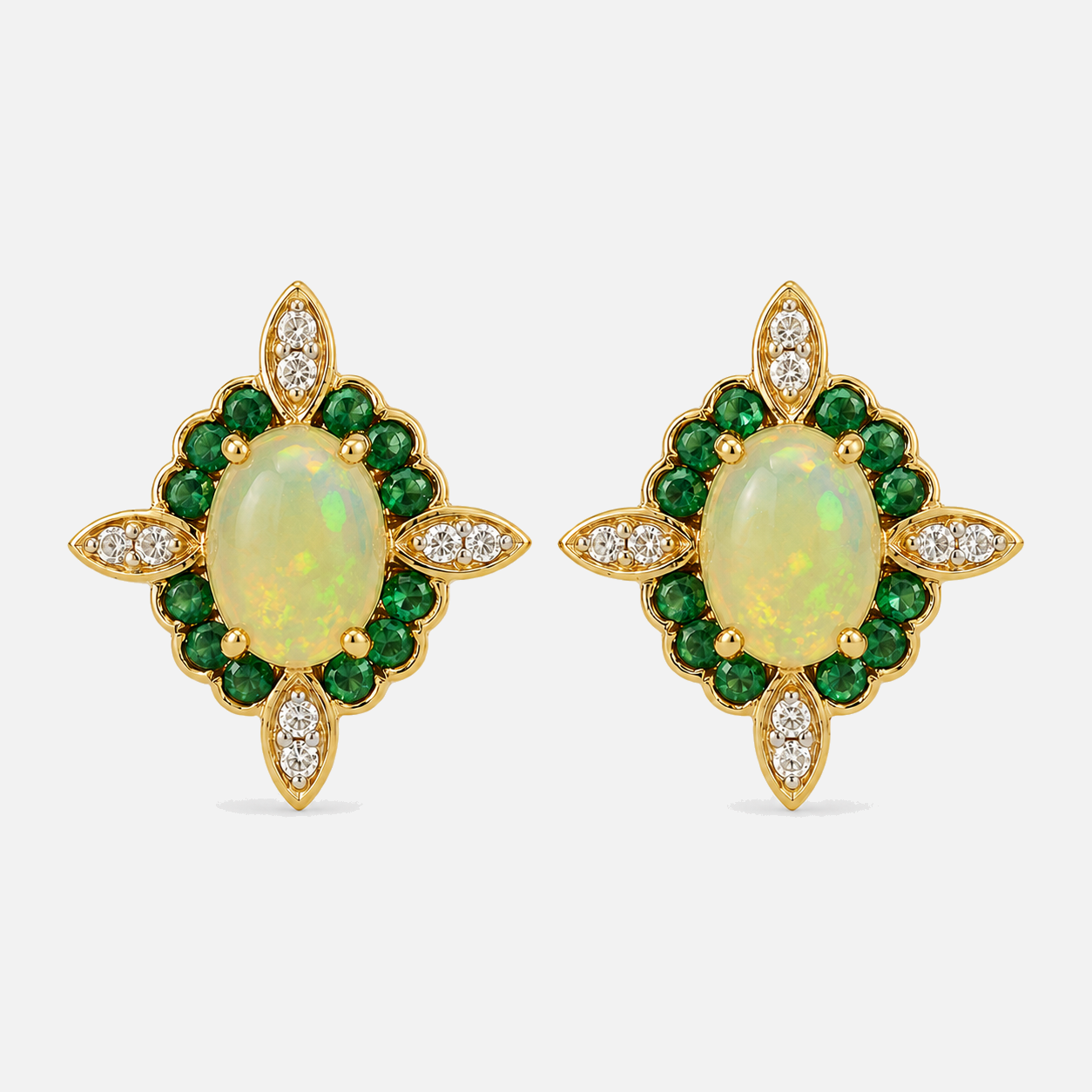 Ethereal Garden Opal & Emerald Studs opal