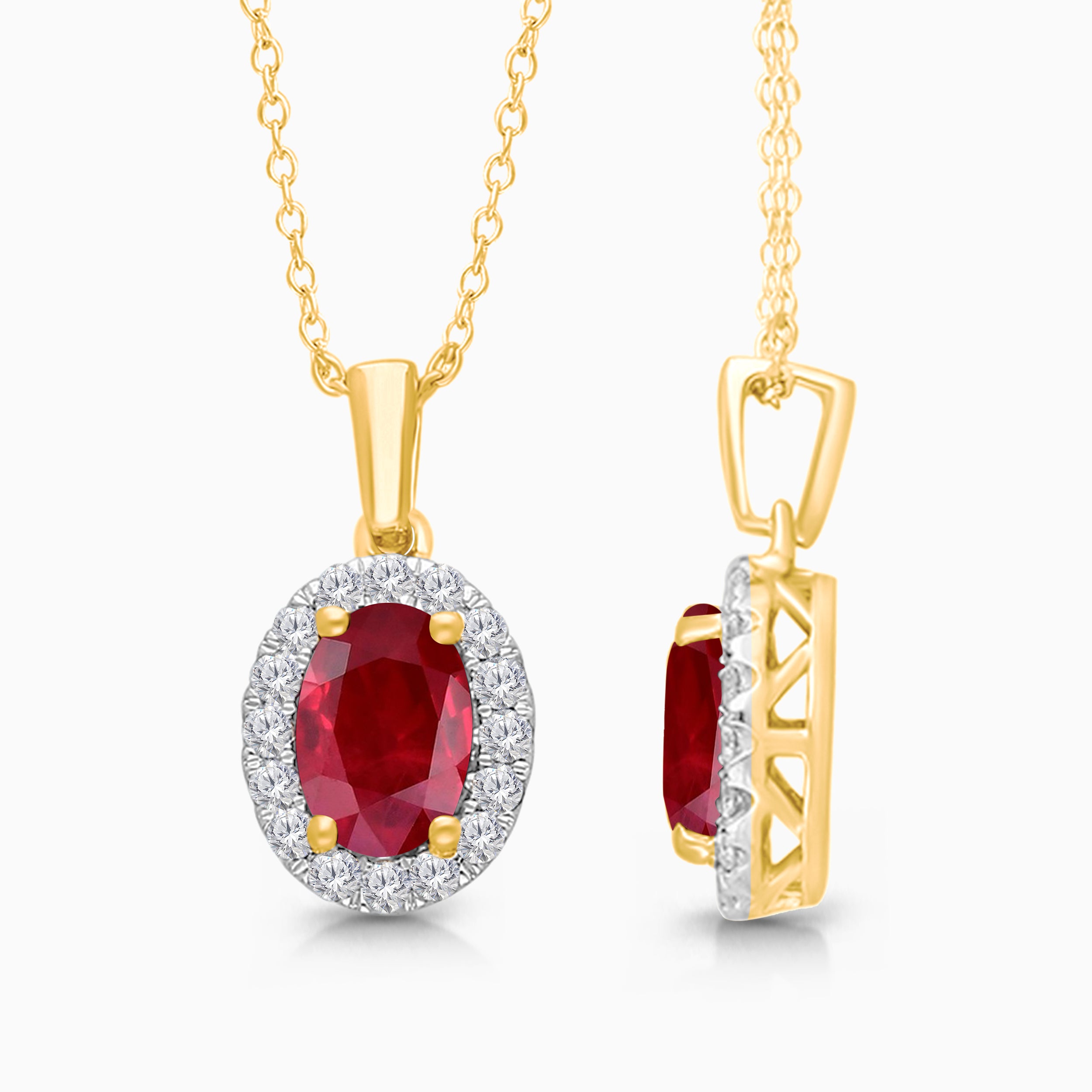 Ruby & Diamond Halo Necklace