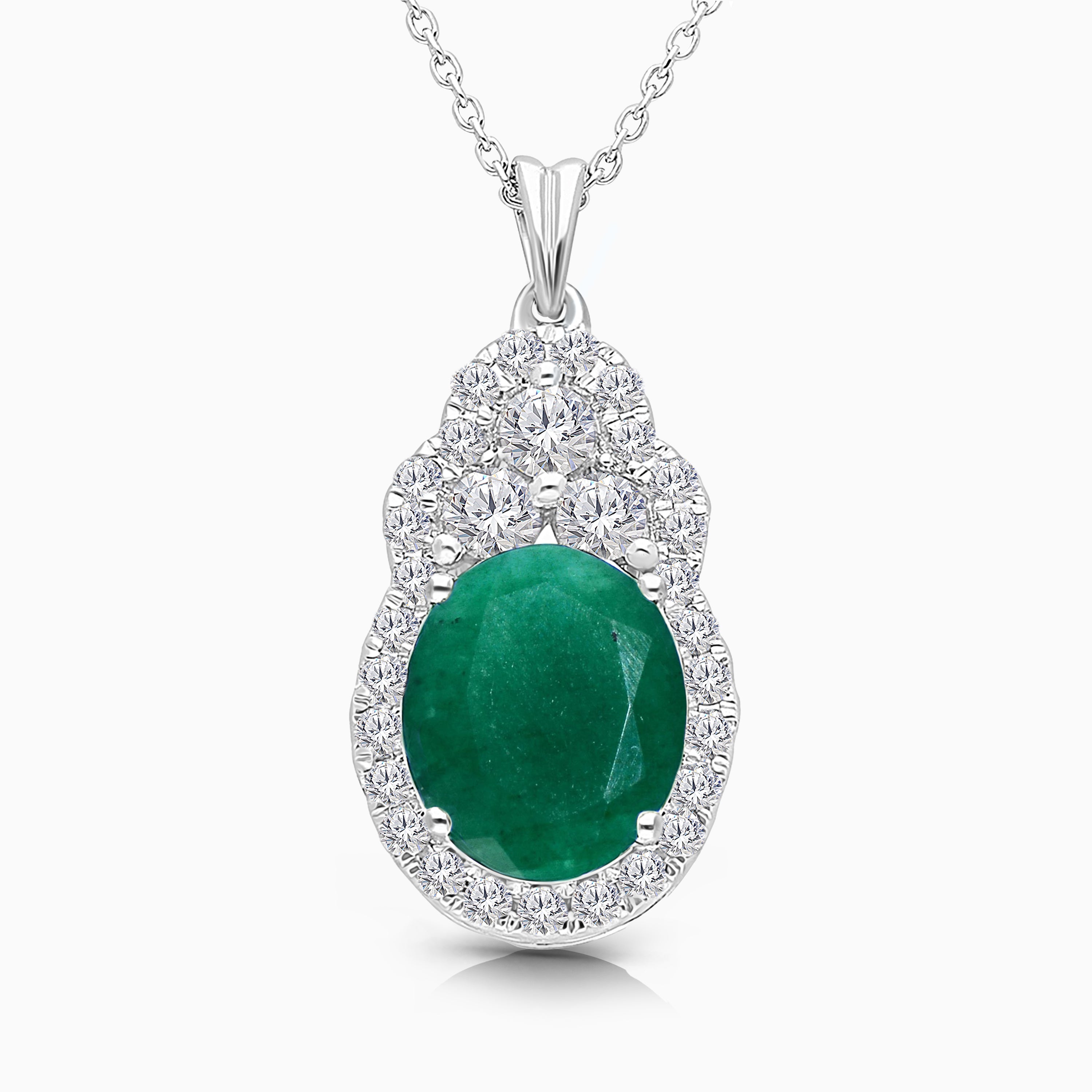 Diamond Crown Emerald Oval Pendant