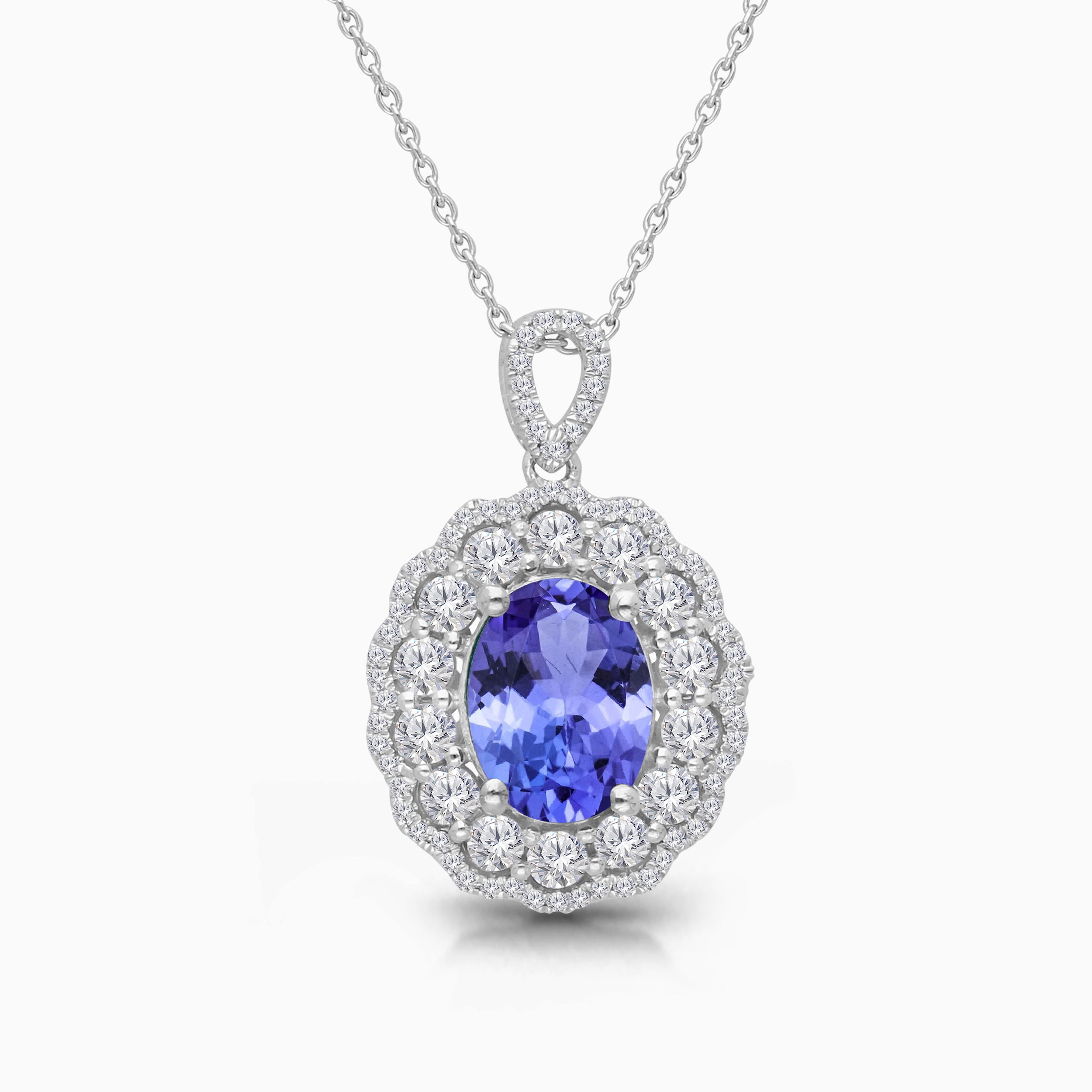 Dual Halo White Diamond Tanzanite Pendant