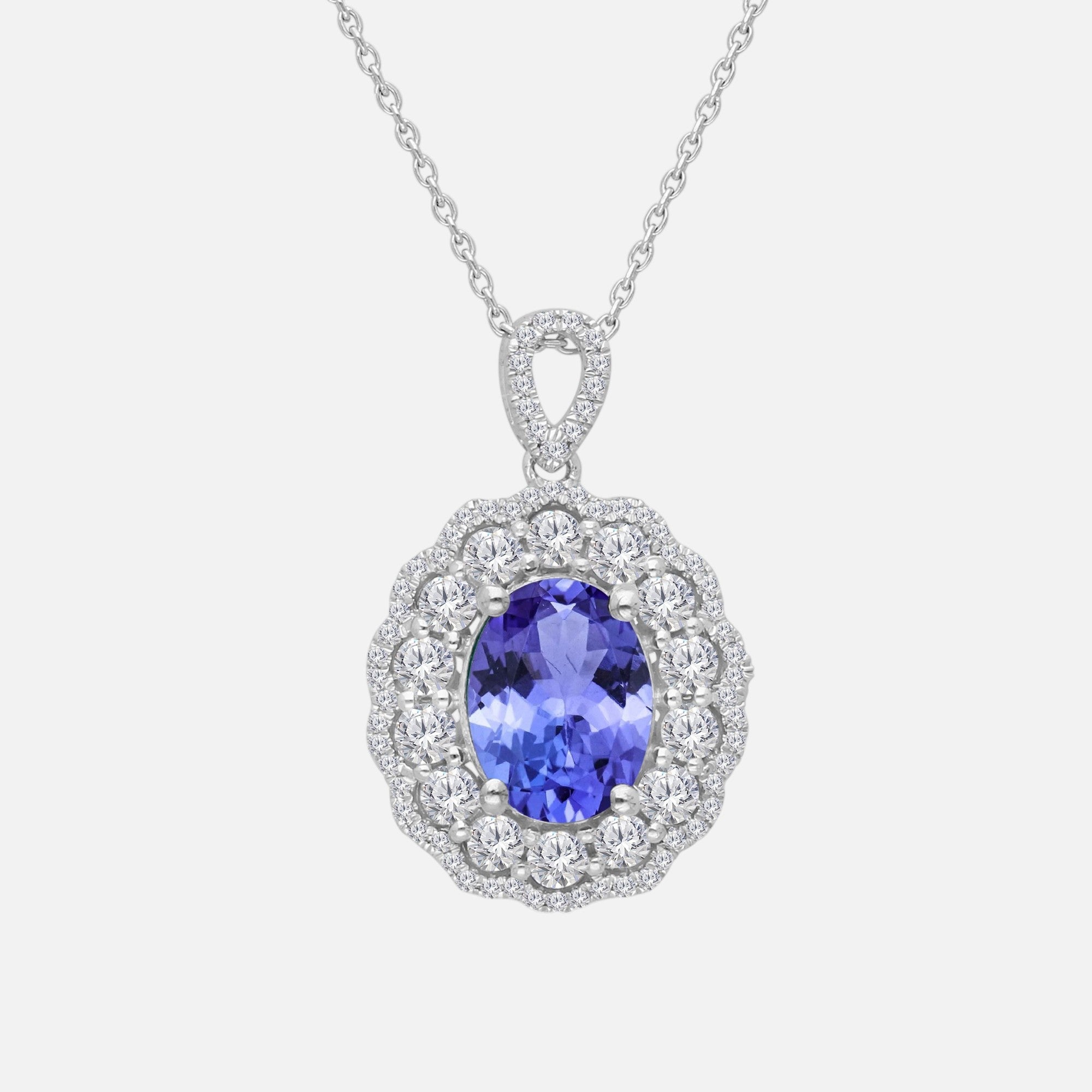 Dual Halo White Diamond Tanzanite Pendant Tanzanite