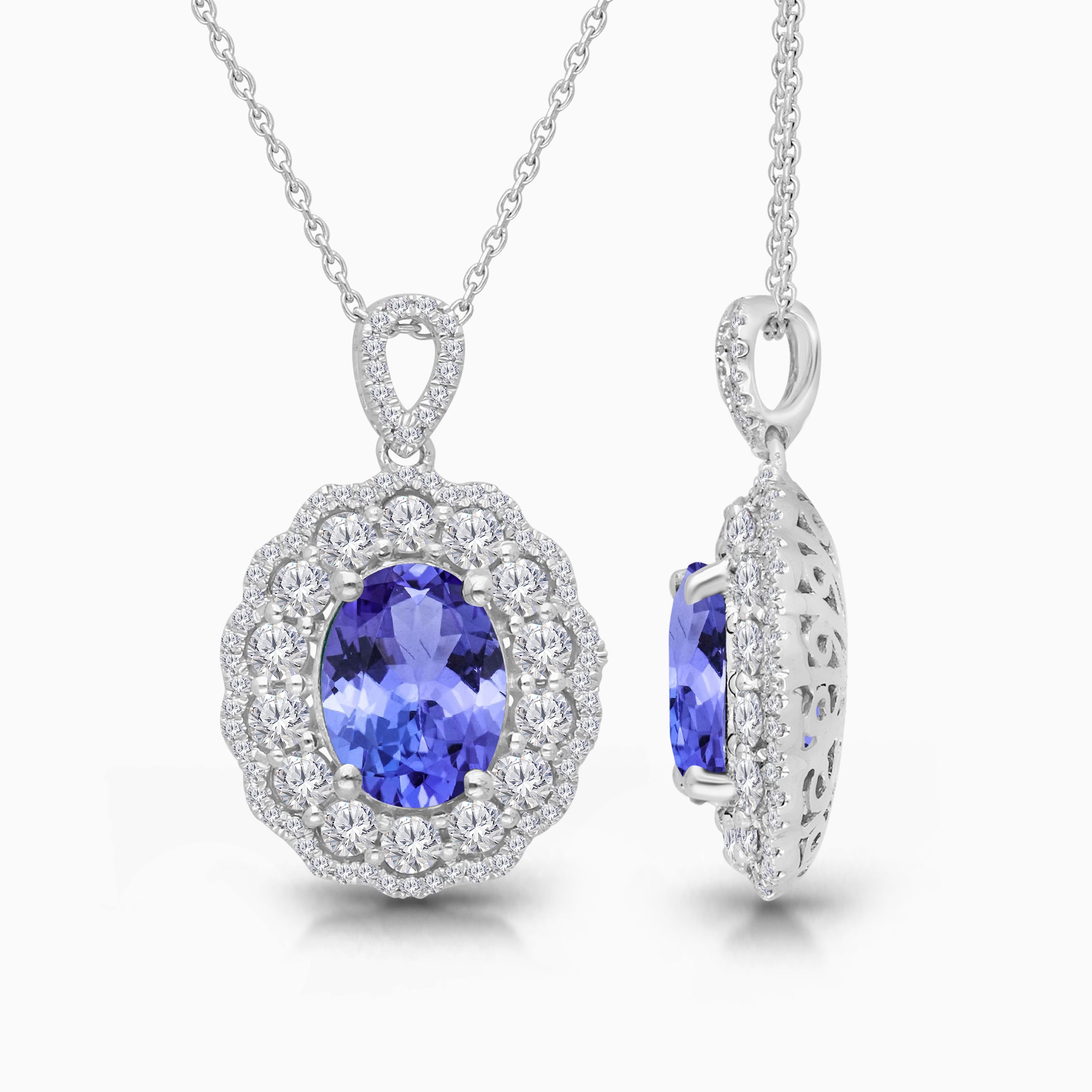 Dual Halo White Diamond Tanzanite Pendant