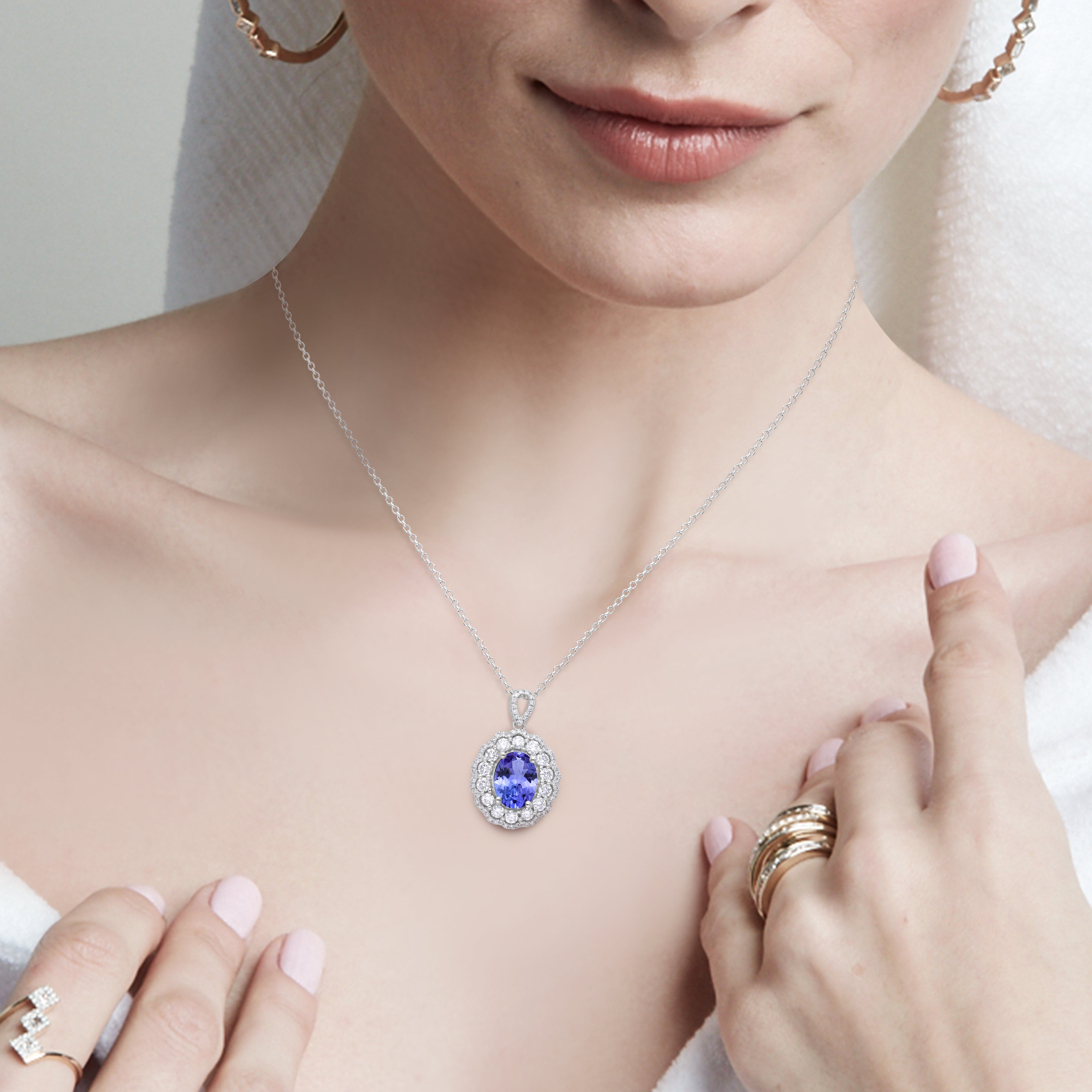 Dual Halo White Diamond Tanzanite Pendant