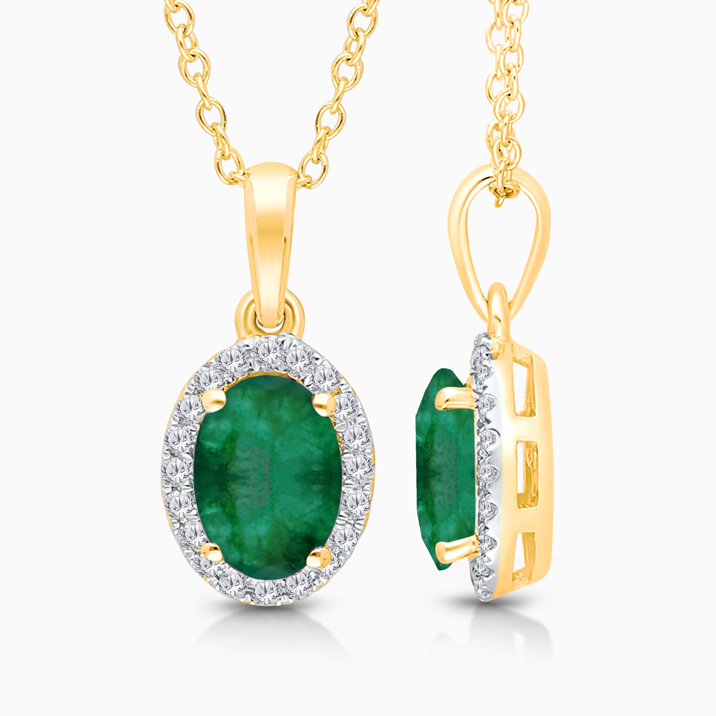 Emerald & Diamond Halo Necklace