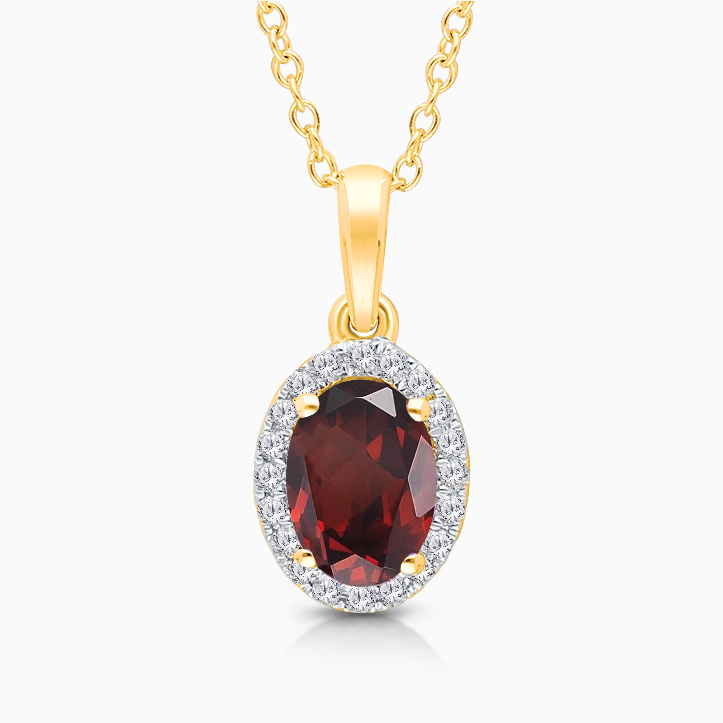 Diamond Halo Garnet Necklace Garnet