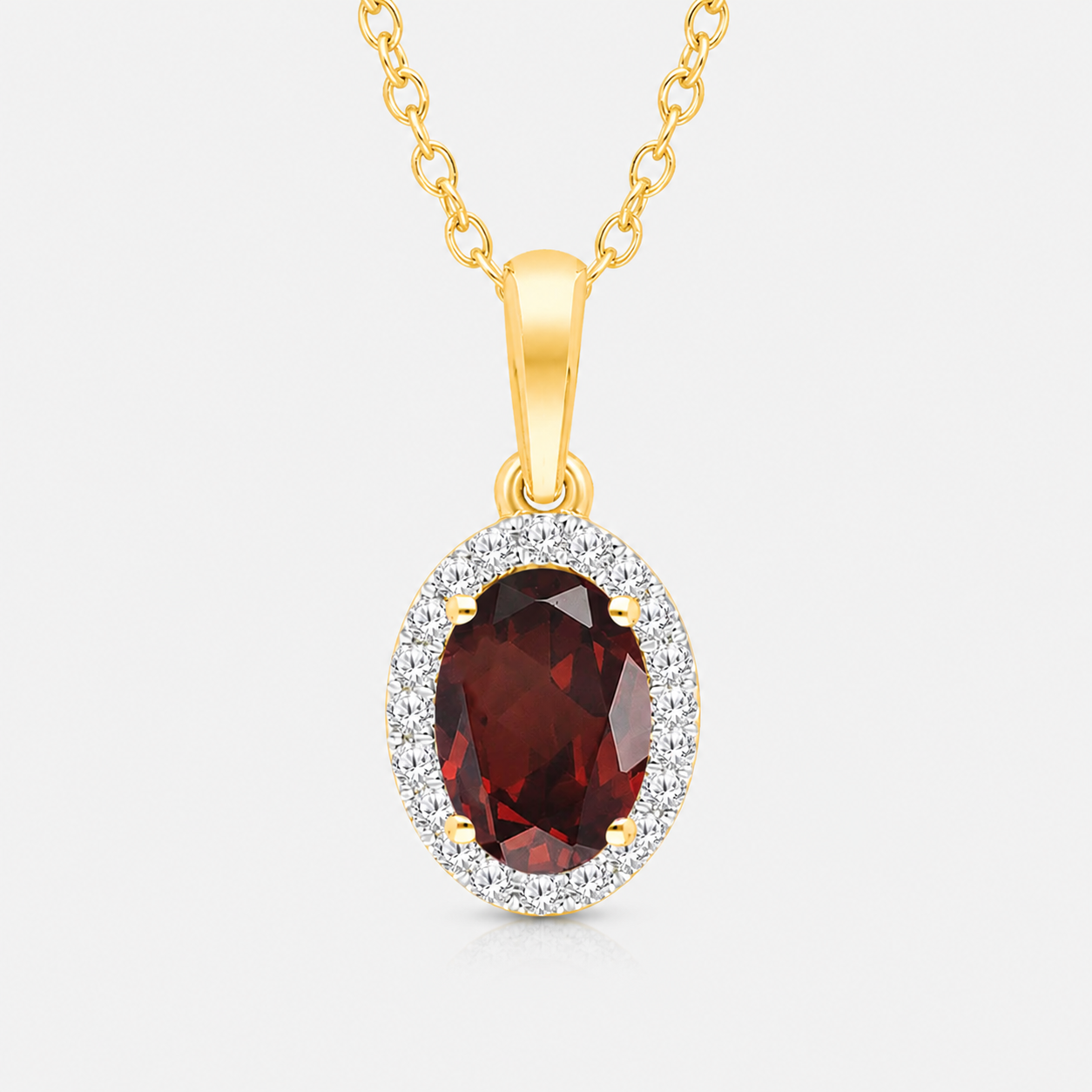 Diamond Halo Garnet Necklace Garnet