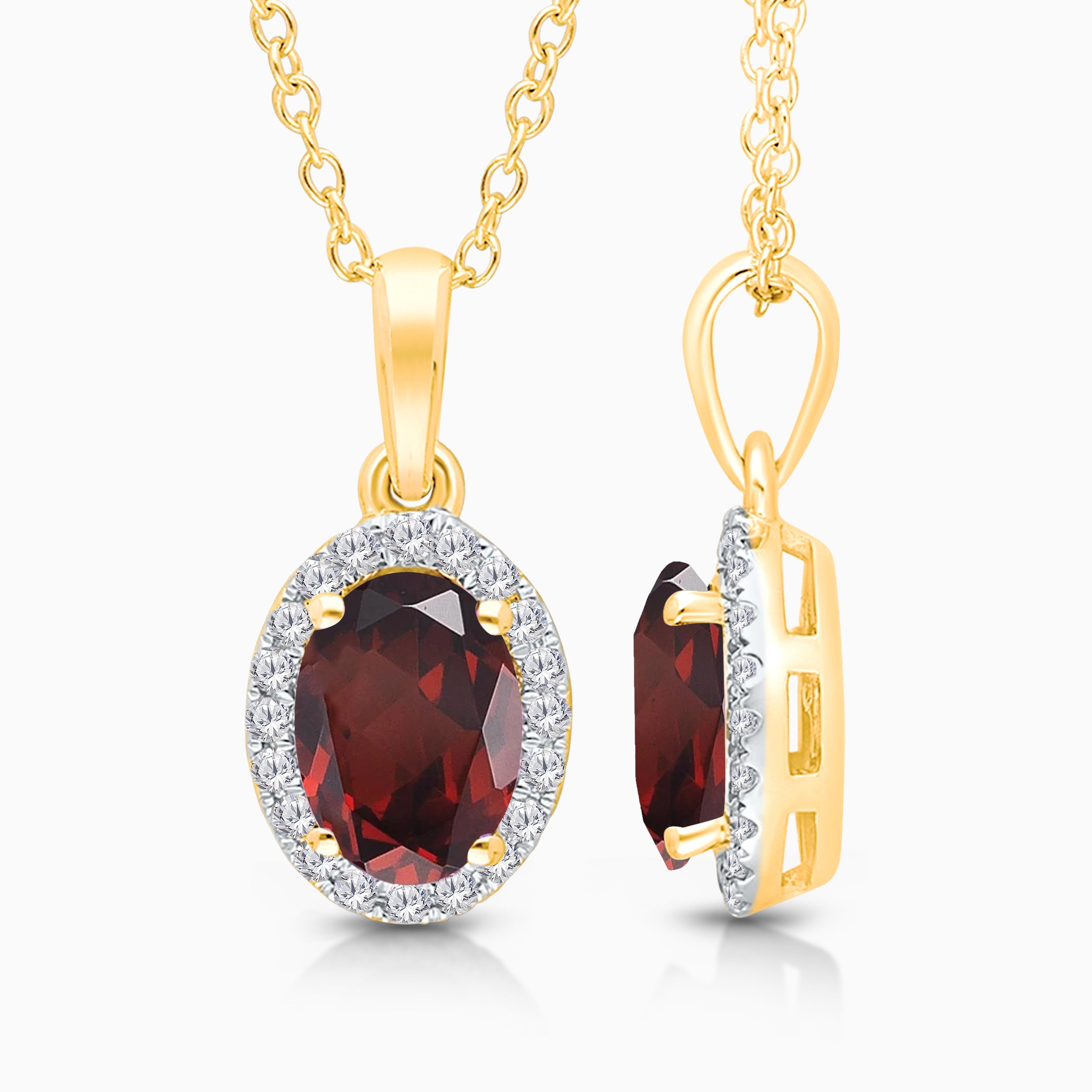 Diamond Halo Garnet Necklace Garnet