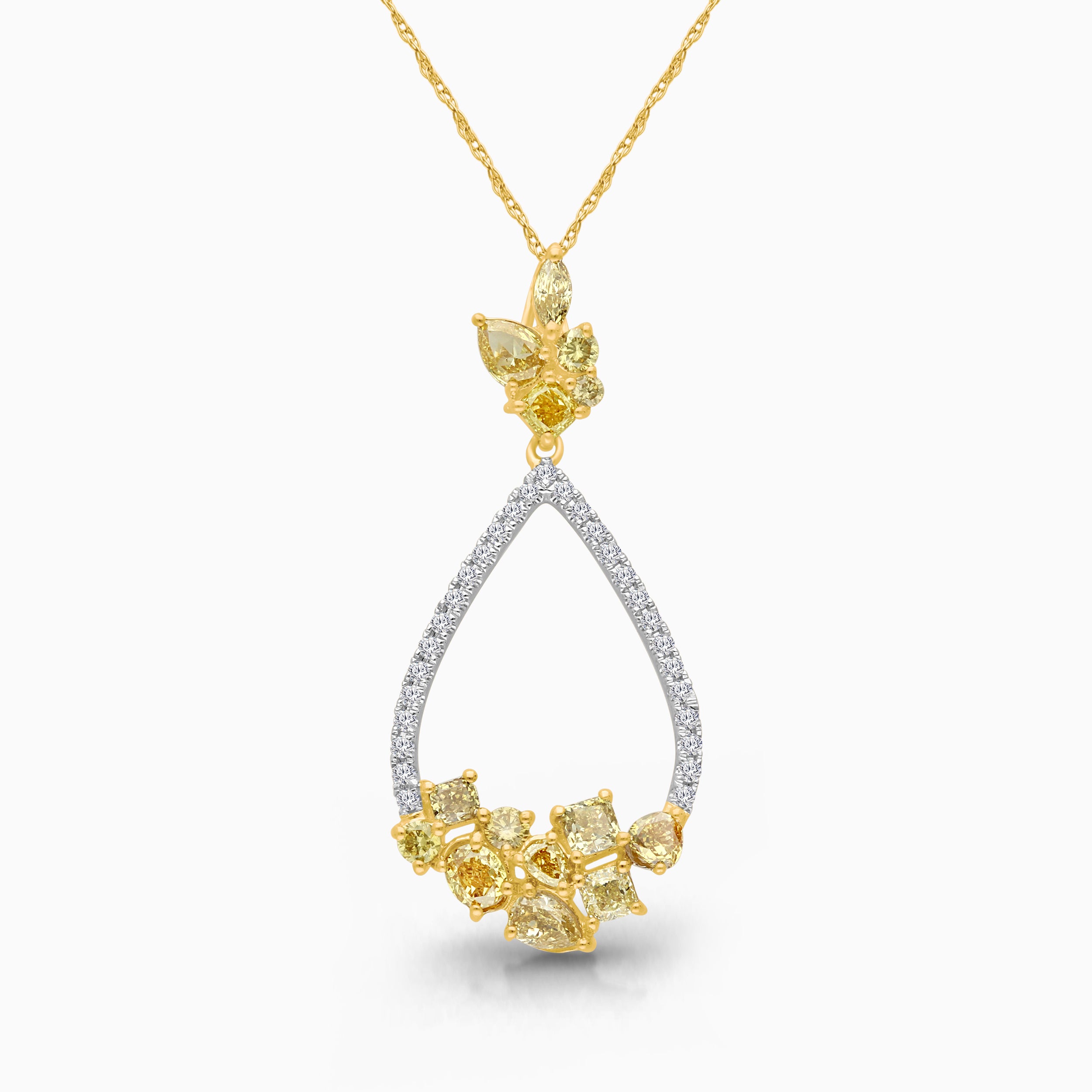 Pear Yellow Diamond Cluster Necklace