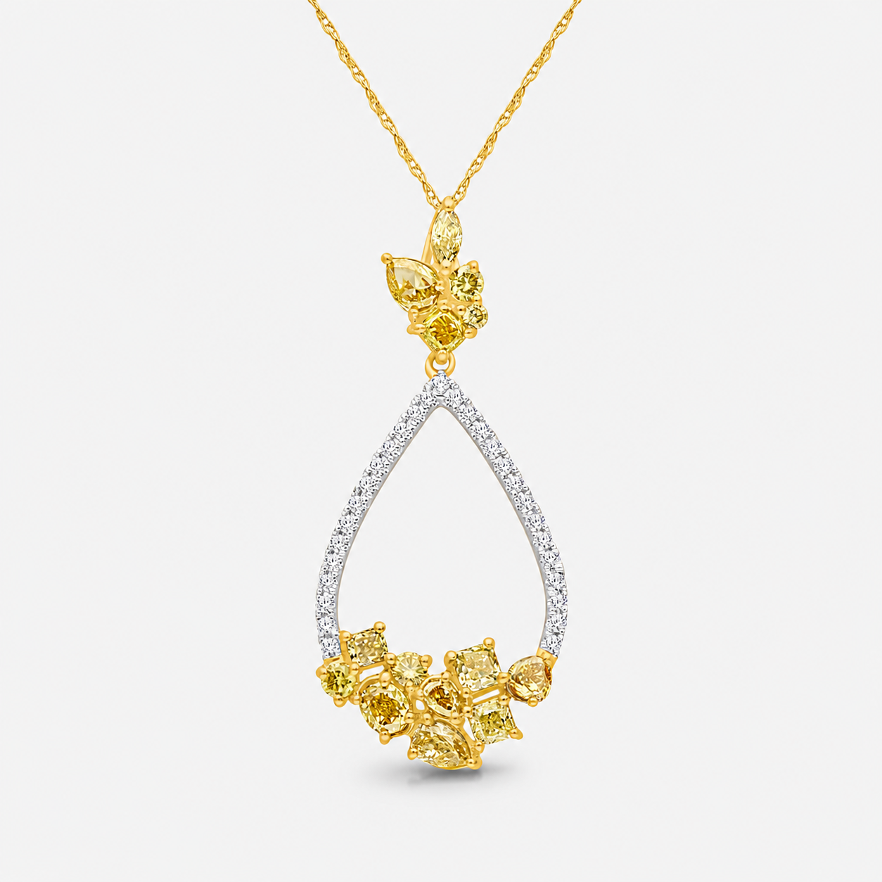 Pear Yellow Diamond Cluster Necklace Yellow Diamond