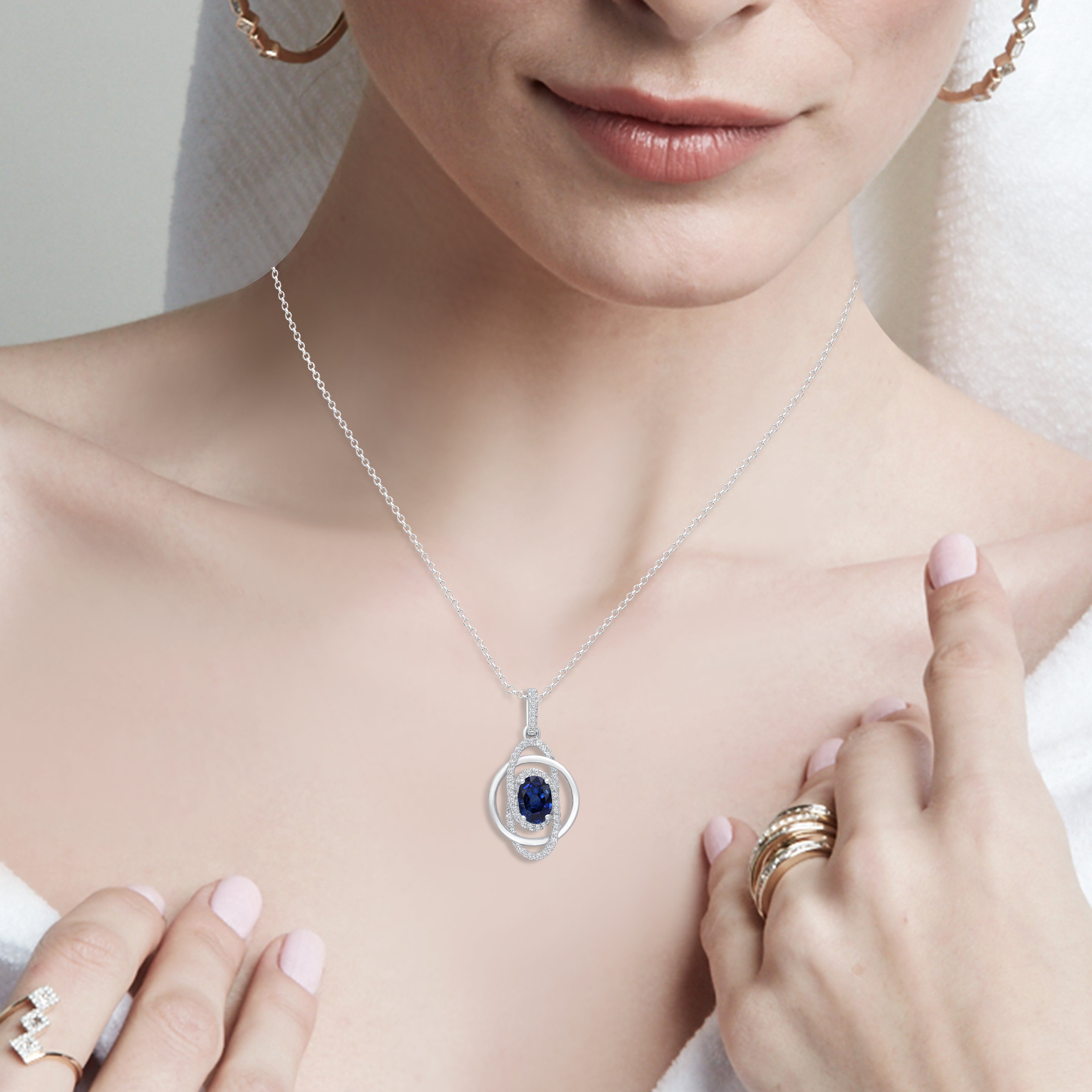 Interlocked Blue Sapphire and White Diamond Necklace