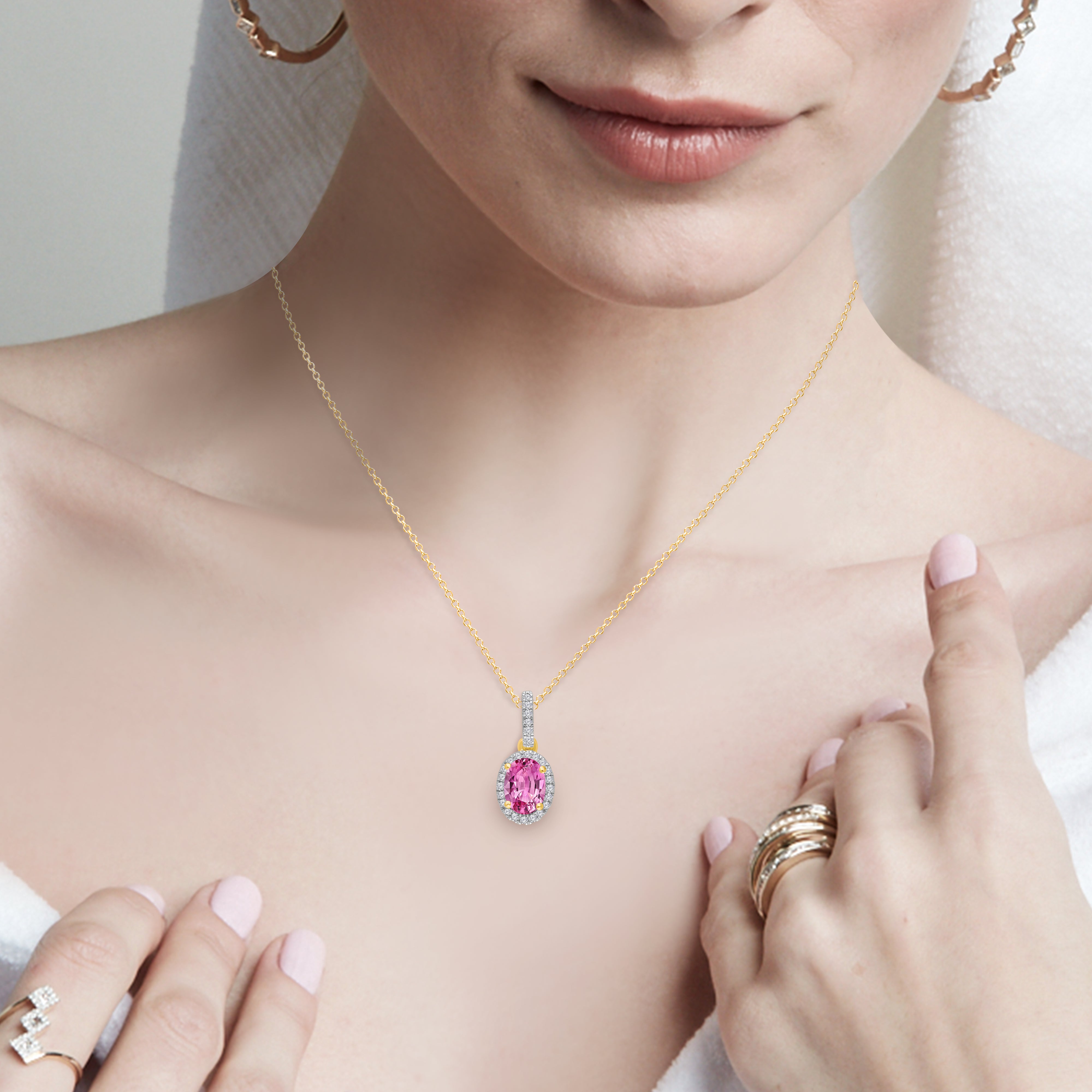 Pink Sapphire & Diamond Halo Necklace