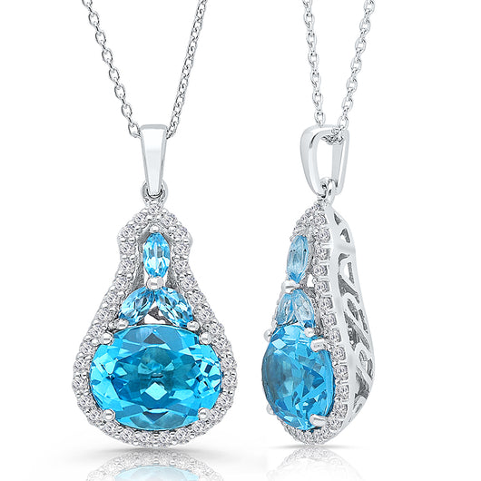 White Gold Blue Topaz & Diamond Infinite Pendant INFINITE