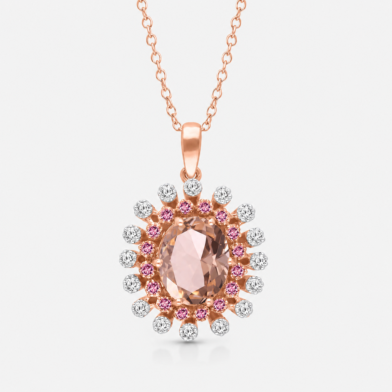 Pink Hydrangea Morganite & Pink Sapphire Necklace Morganite