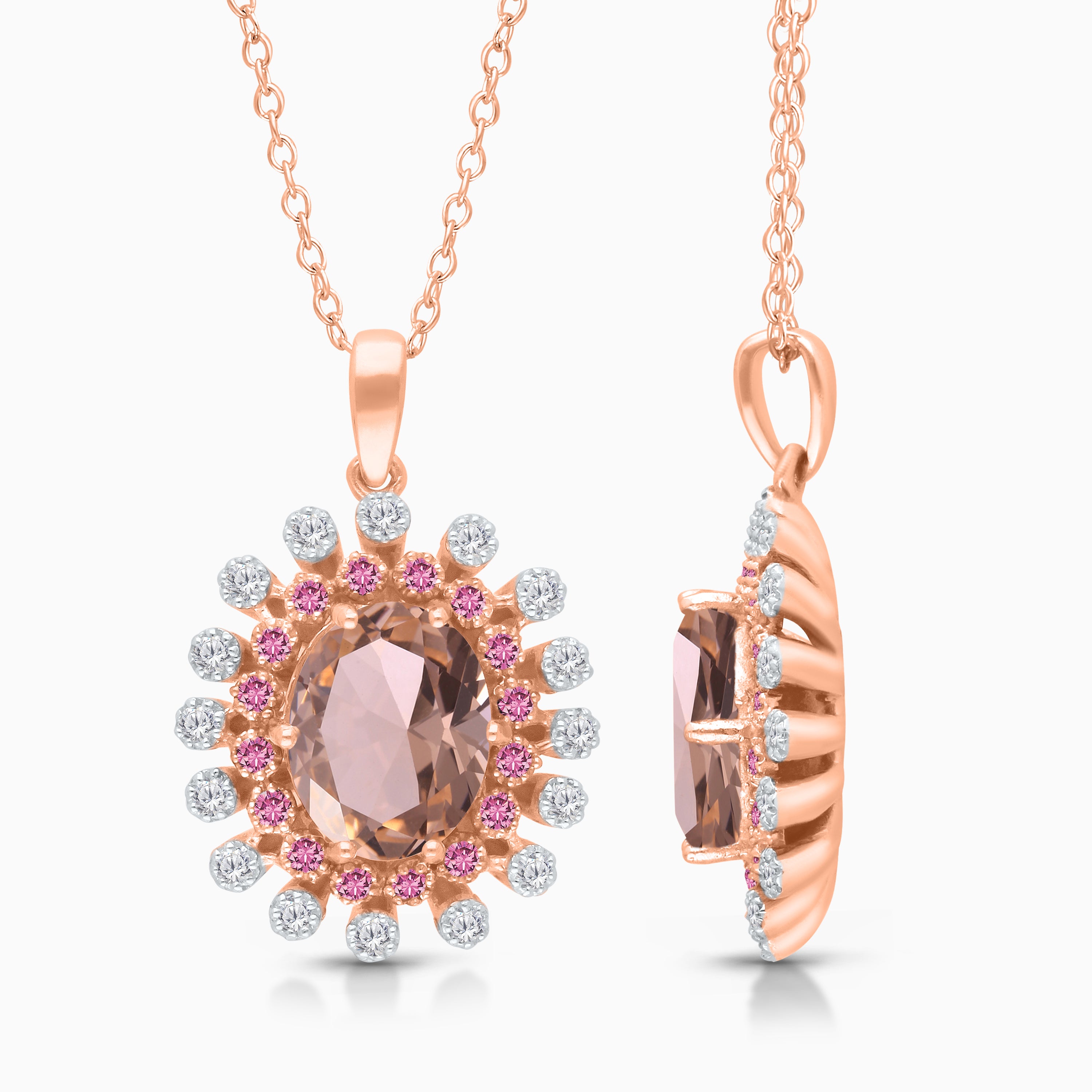 Pink Hydrangea Morganite & Pink Sapphire Necklace