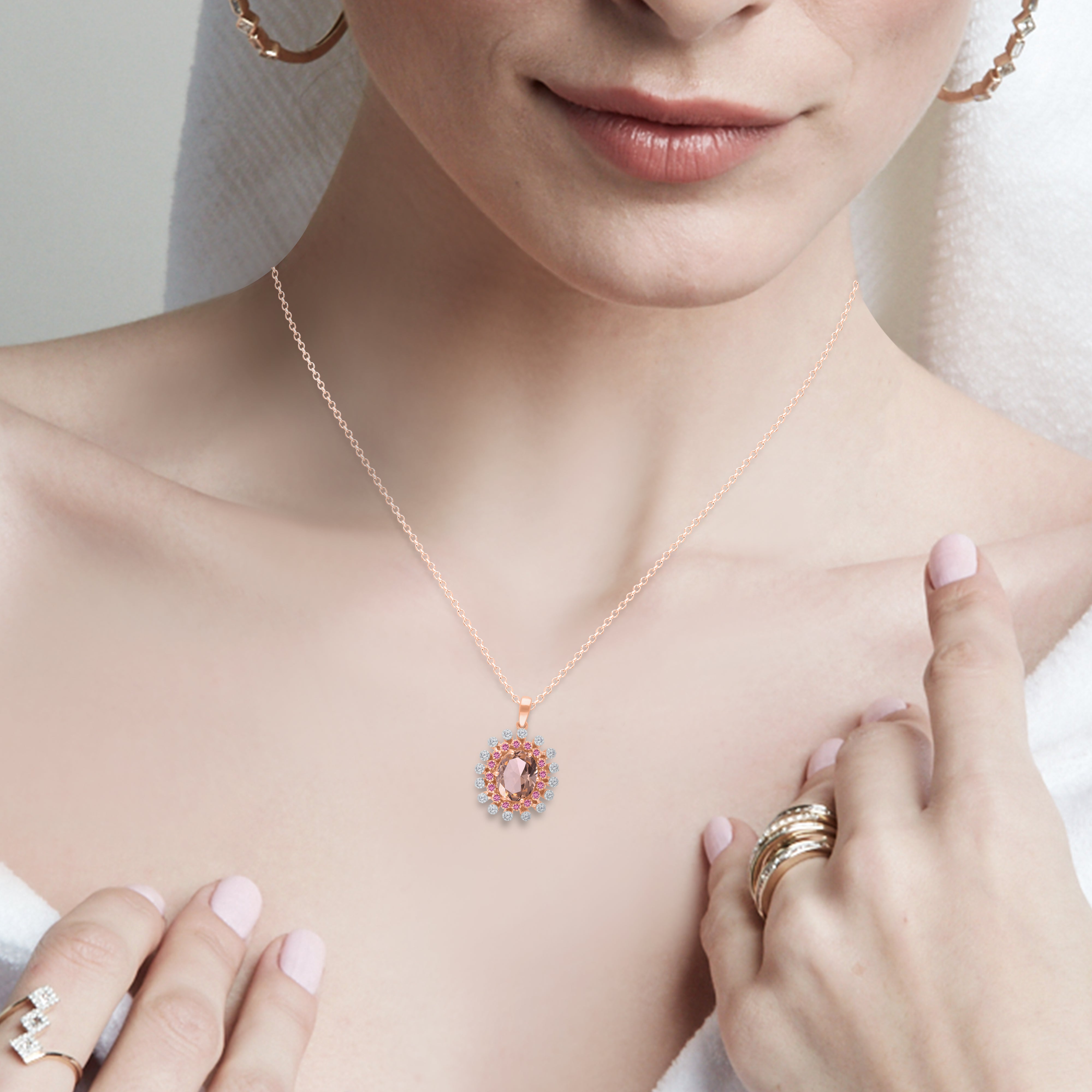 Pink Hydrangea Morganite & Pink Sapphire Necklace