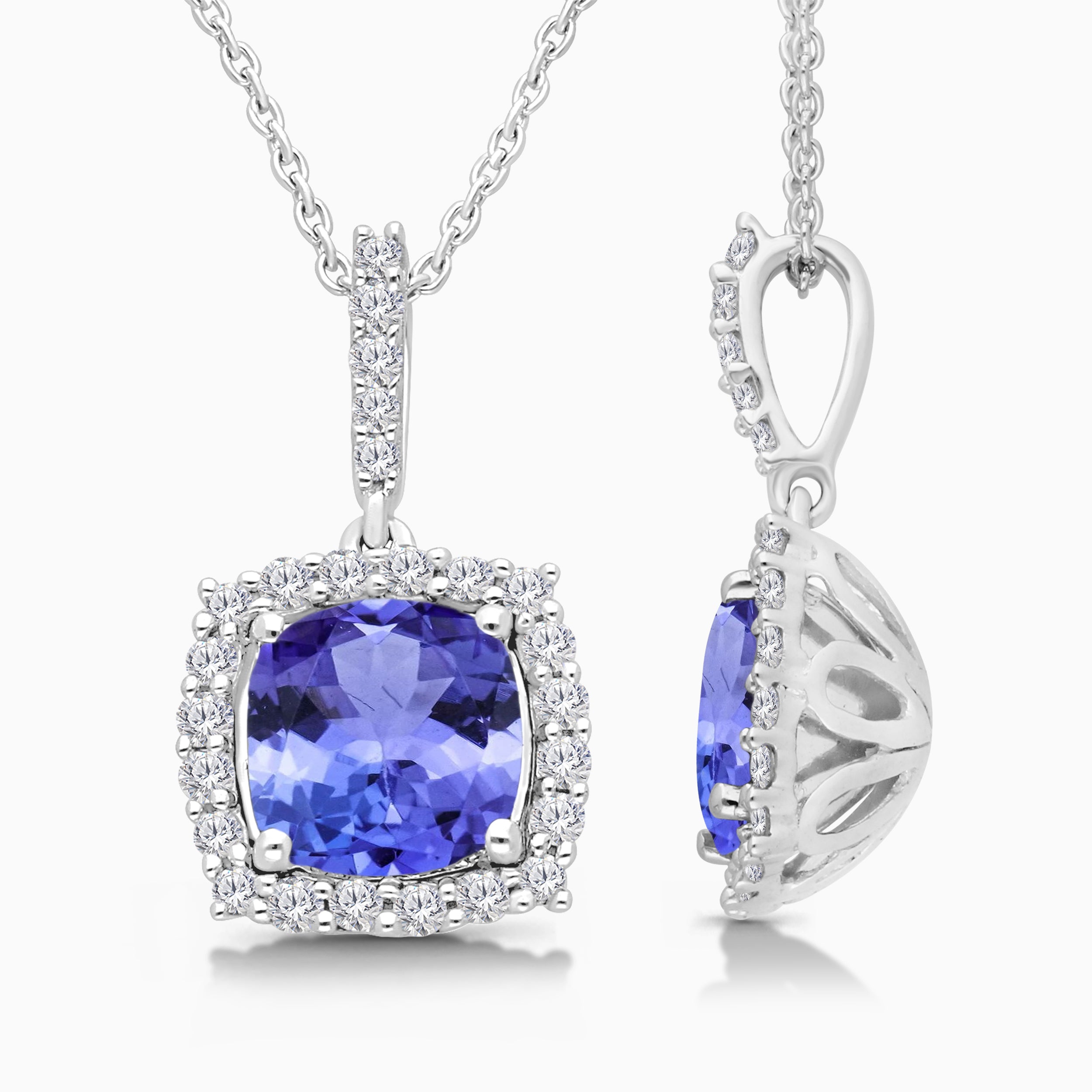 Cushion Cut Tanzanite & Diamond Pendant
