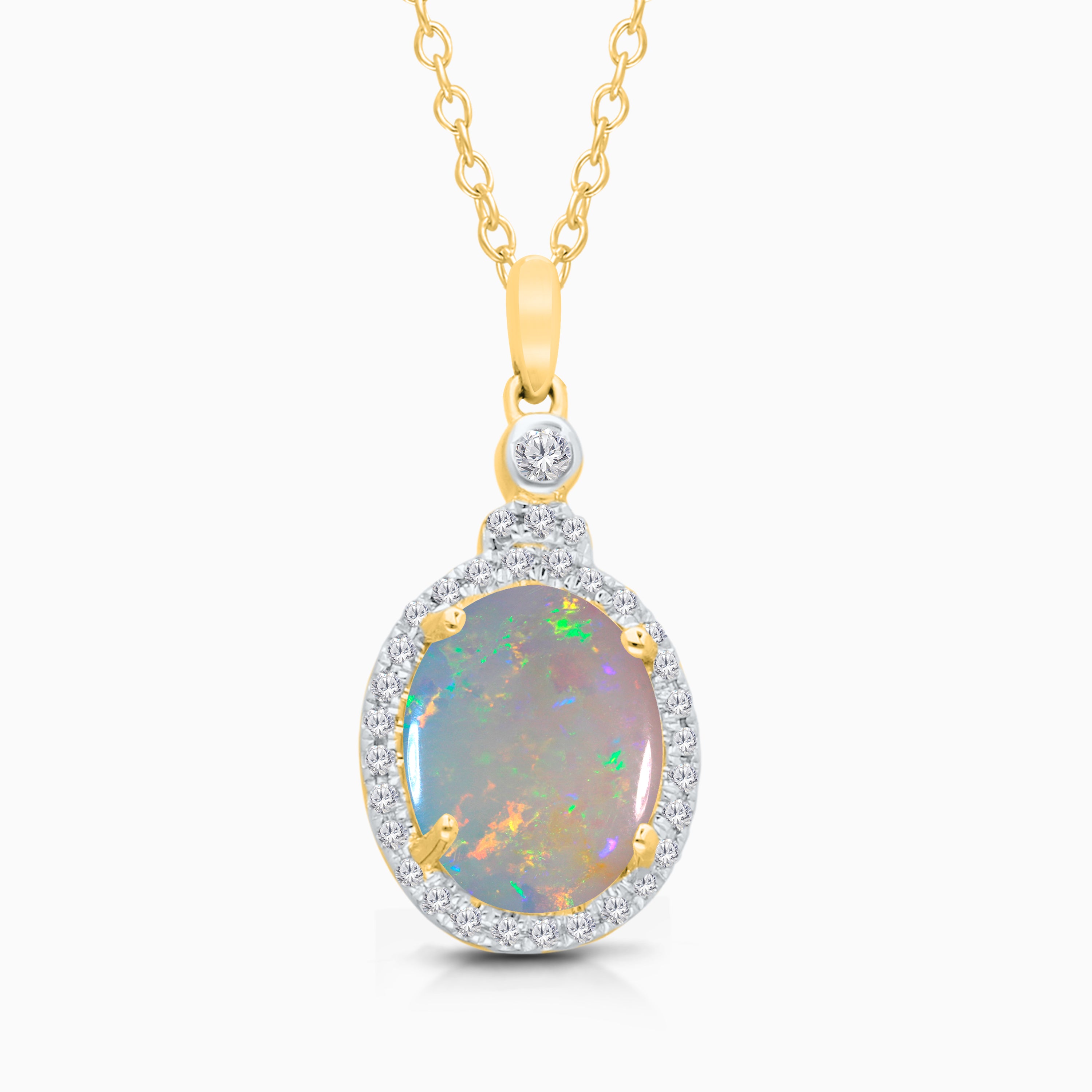 Opal & Diamond Halo Necklace