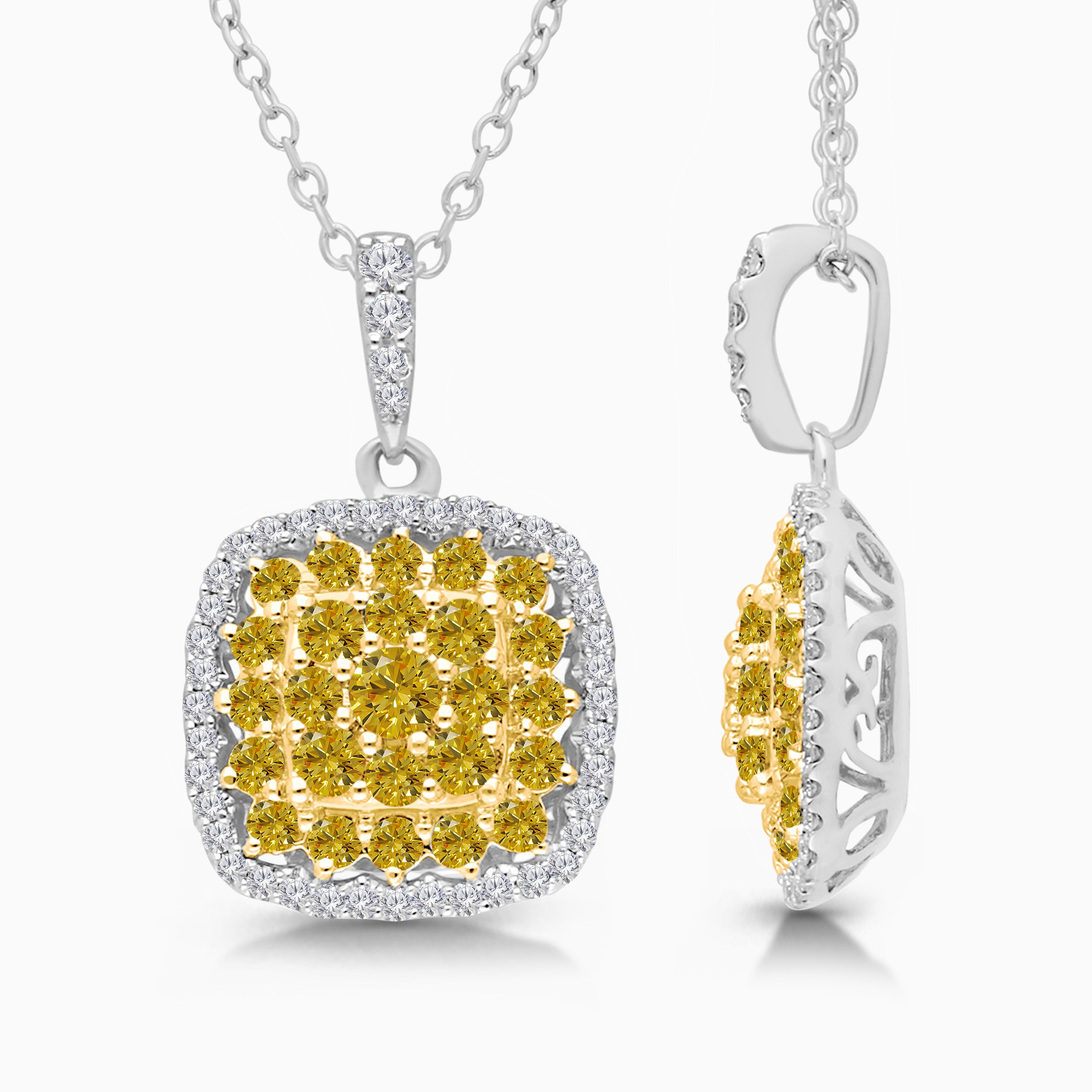 Mosaic Cushion Yellow Diamond Pendant