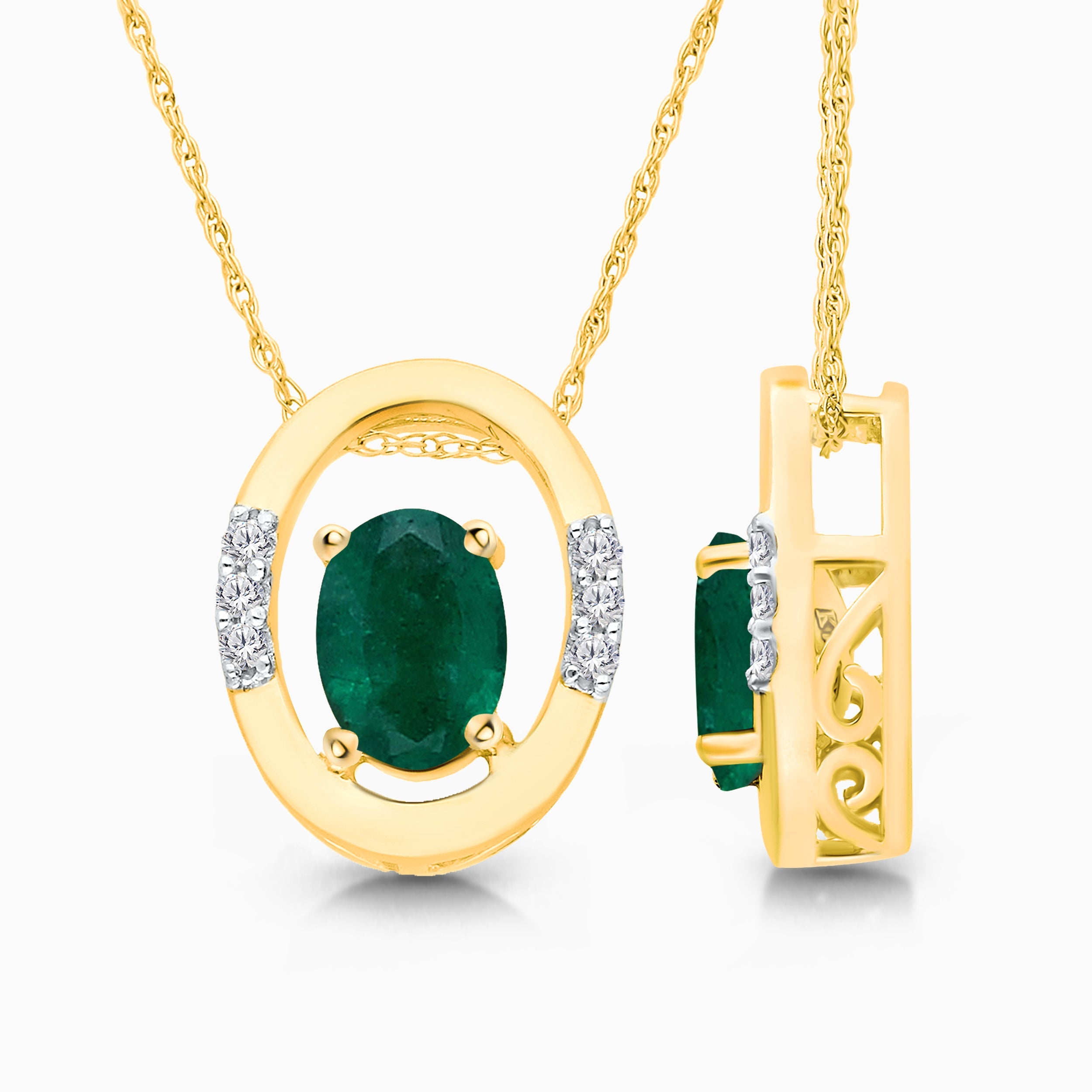 Oval Portrait Emerald and Diamond Pendant