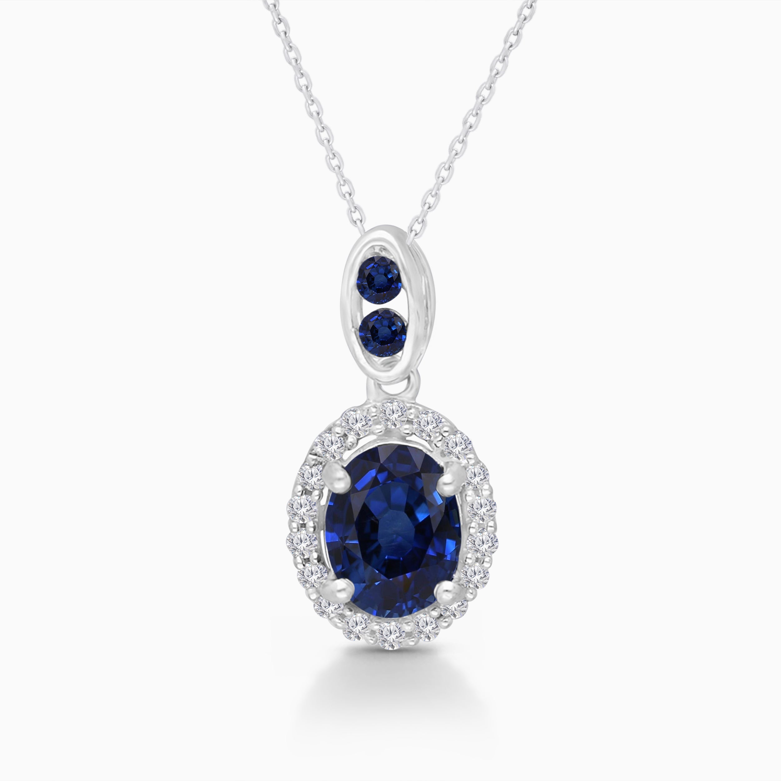 Oval Blue Sapphire and White Diamond Pendant