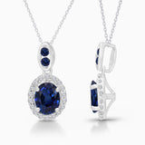 Oval Blue Sapphire and White Diamond Pendant