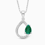 White Gold Asymmetric Pear Emerald & Diamond Pendant