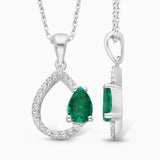 White Gold Asymmetric Pear Emerald & Diamond Pendant