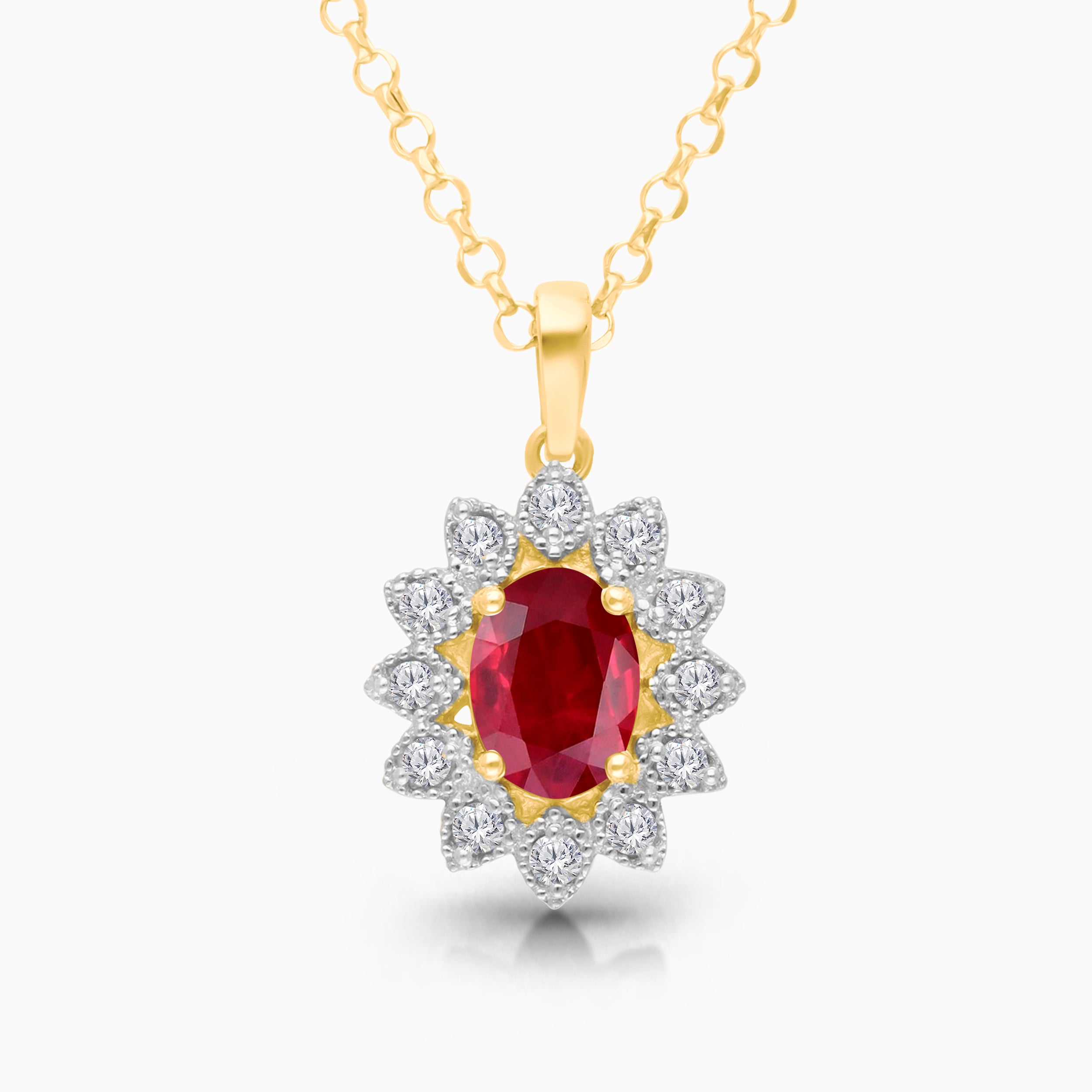 Yellow Gold White Diamond Ruby Pendant