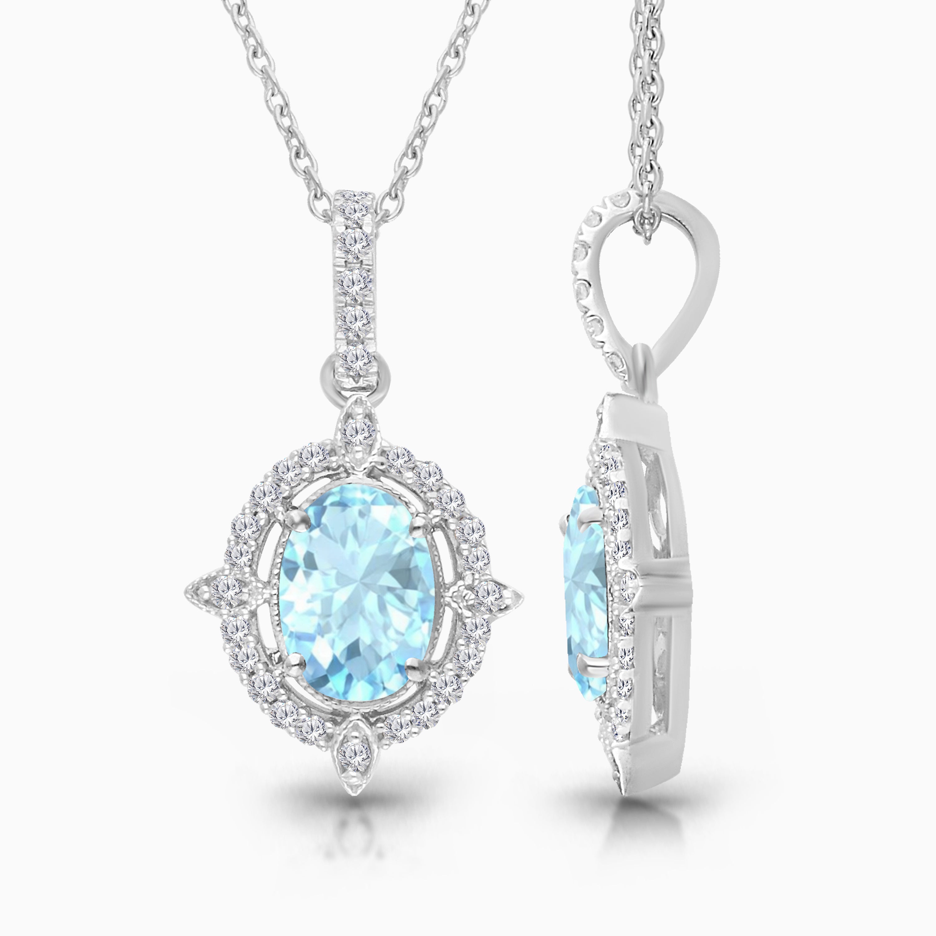 Frosted Compass Aquamarine Necklace
