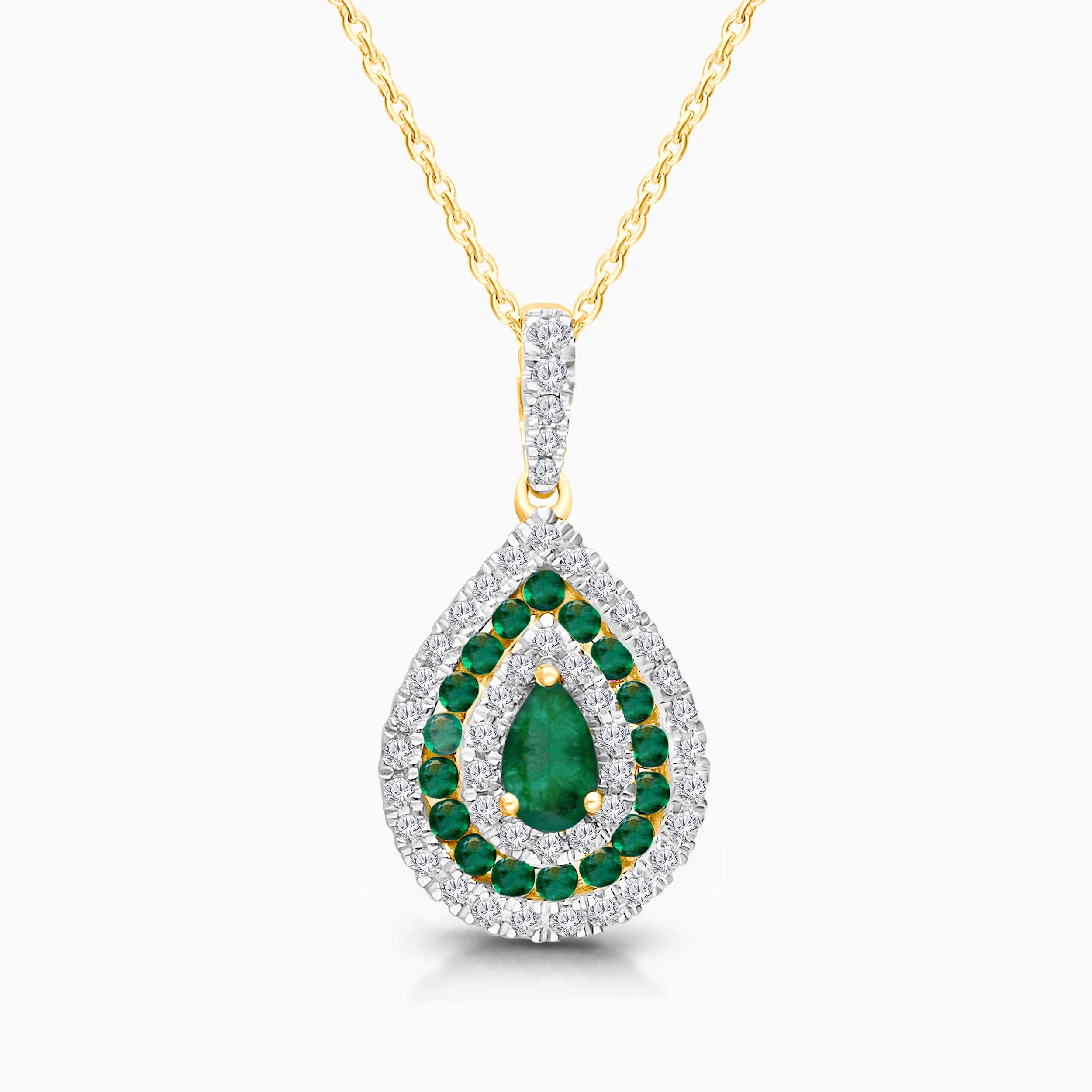 Emerald and White Diamond Teardop Necklace Emerald