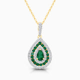 Emerald and White Diamond Teardop Necklace Emerald