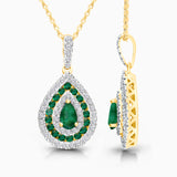 Emerald and White Diamond Teardop Necklace Emerald