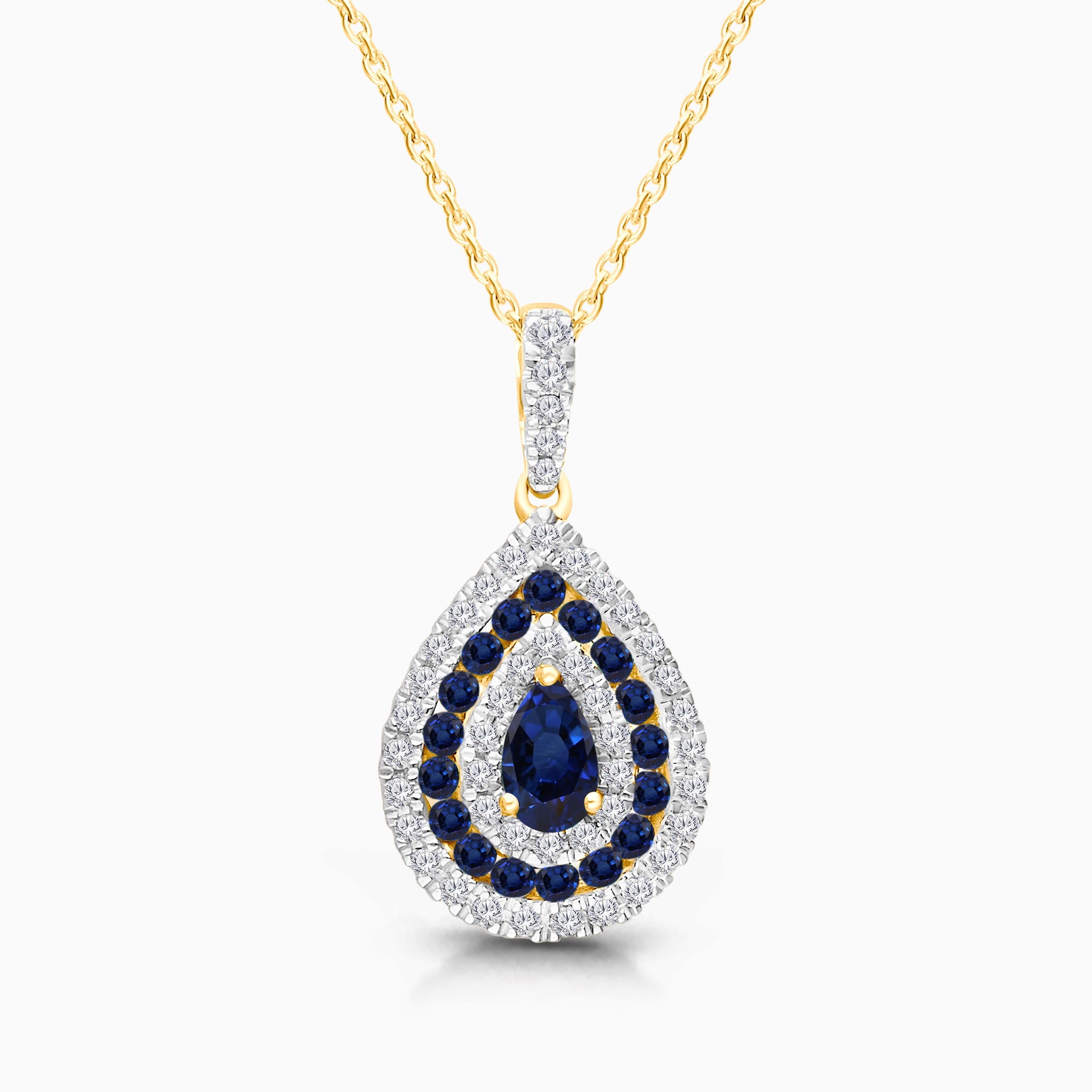 Blue Sapphire and Diamond Teardrop Pendant