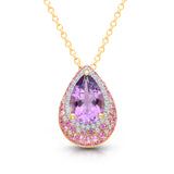 14kt Yellow Gold Multi Sapphire with White Diamond elegance Pendant