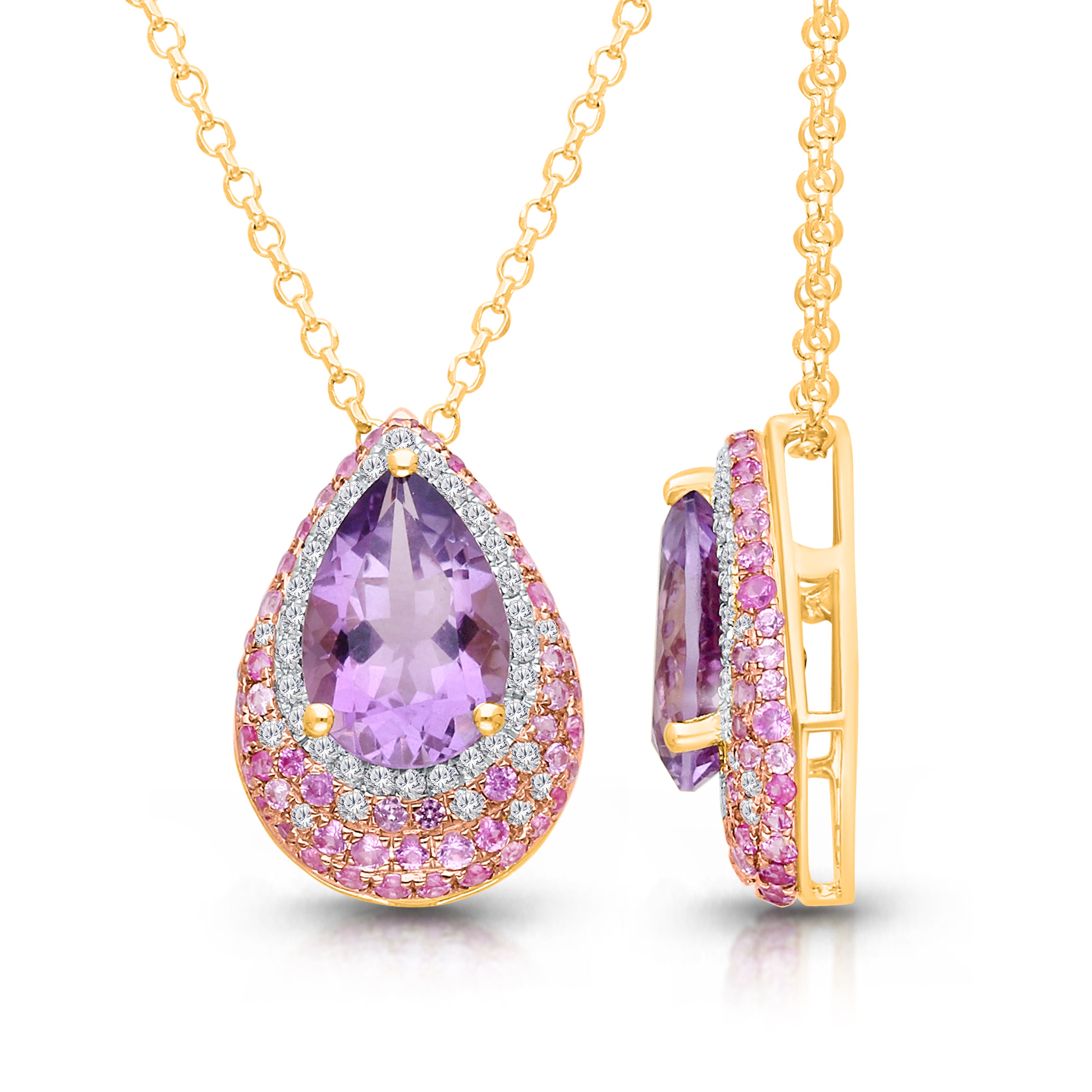 Amethyst and Pink Sapphire Diamond Pendant