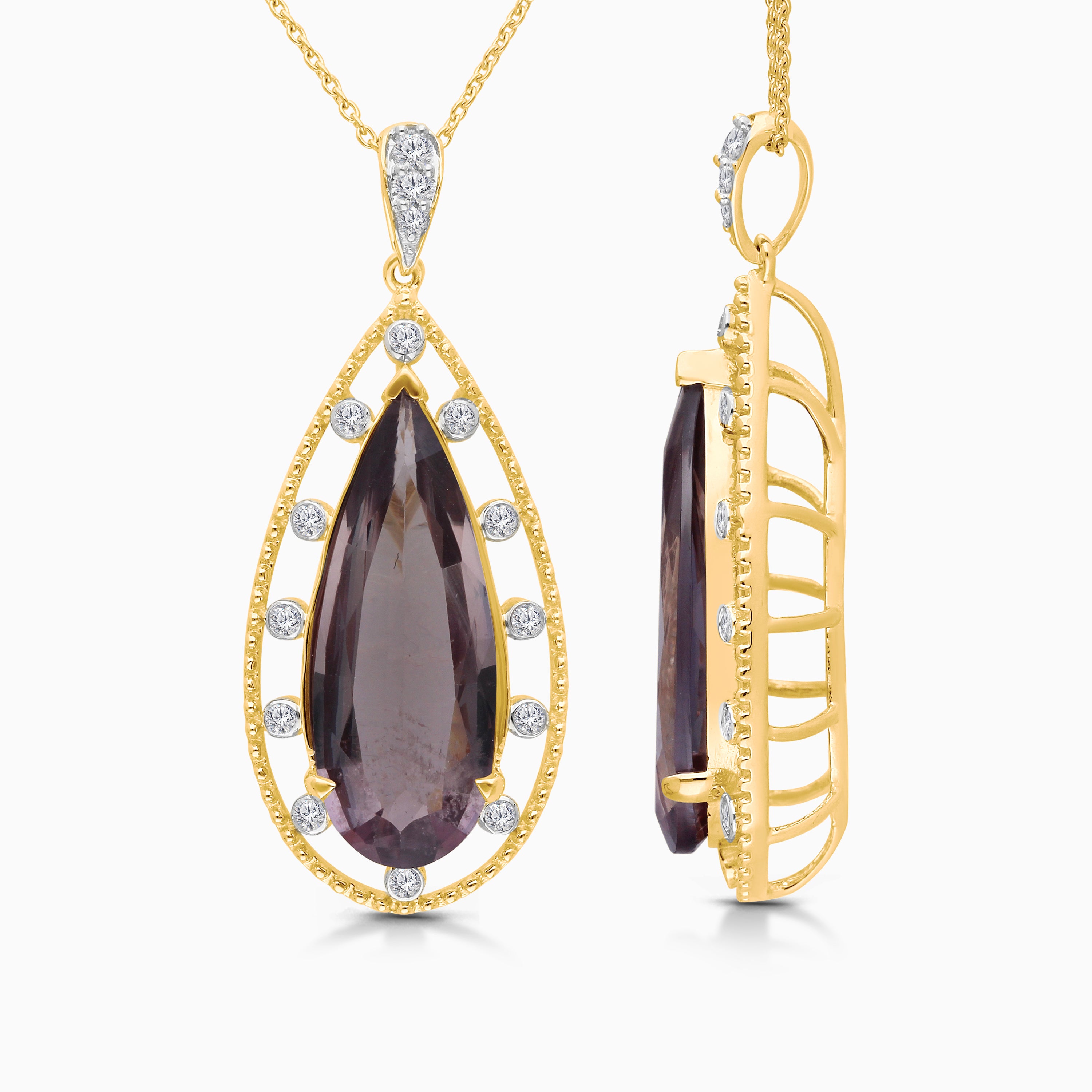 Elongated Pear Csarite & Diamond Necklace