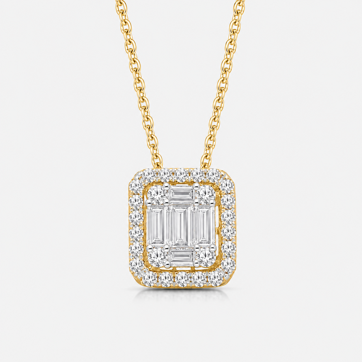Yellow Gold Halo White Diamond Legendary Necklace LEGENDARY