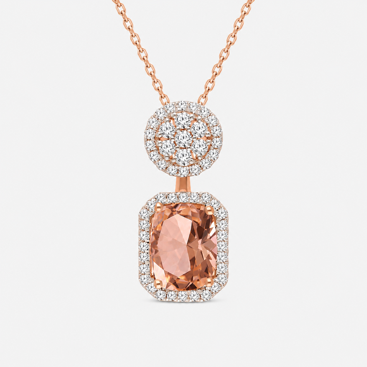Rosaline Halo Drop Pendant Morganite