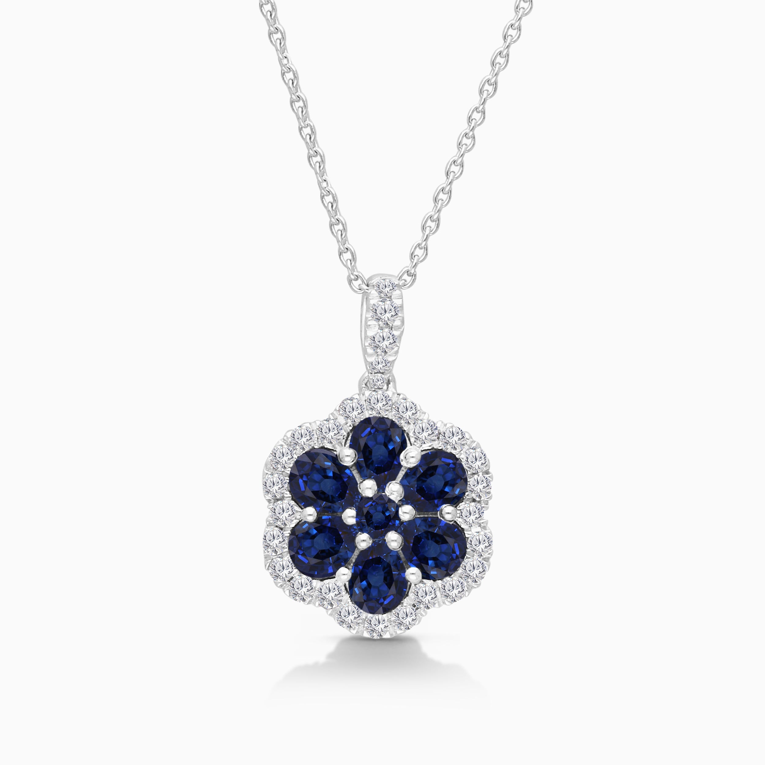Blue Sapphire Diamond Flower Necklace
