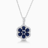 Blue Sapphire Diamond Flower Necklace